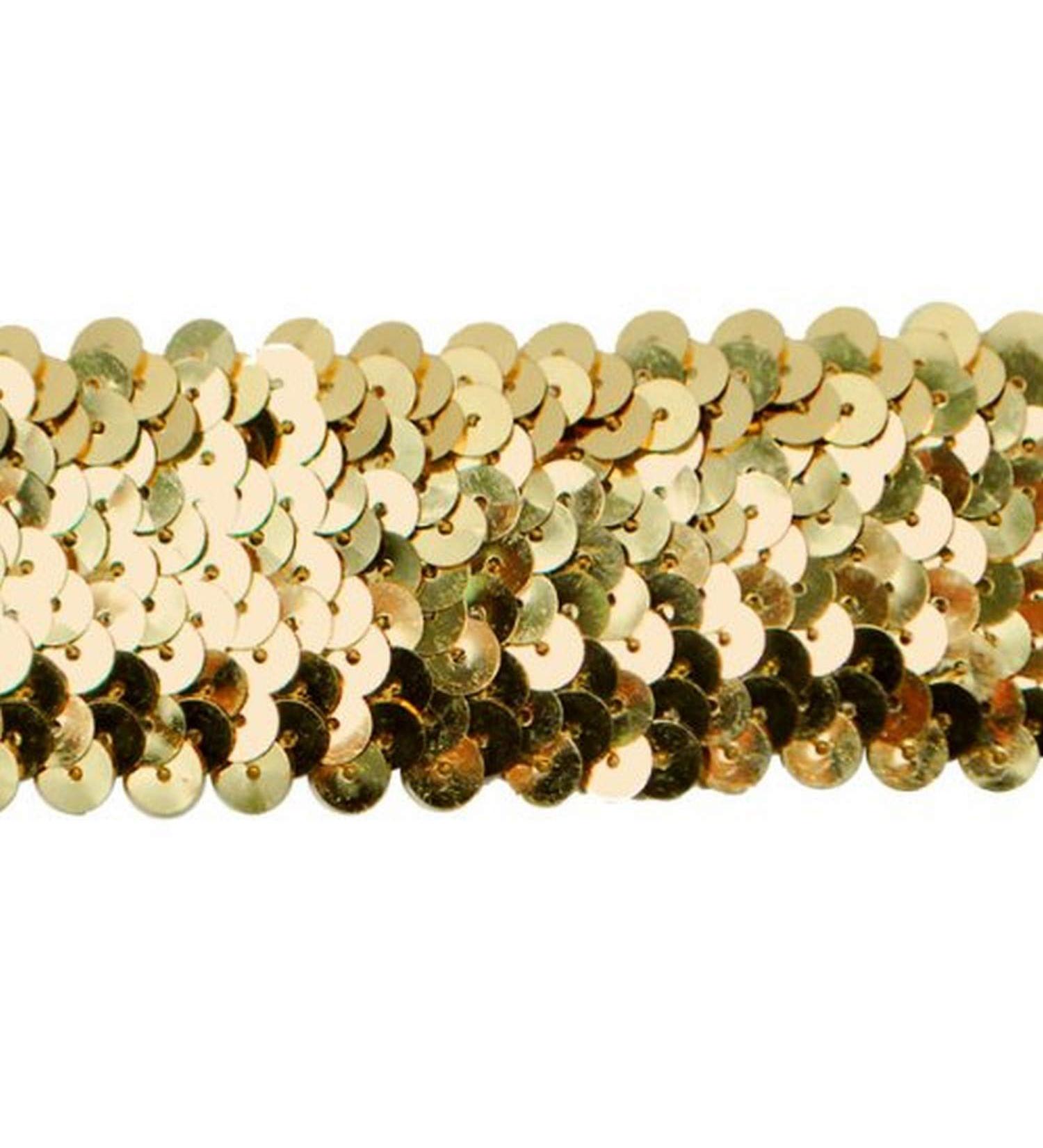 Trims by the Yard 4 Row 1 1/2" Metallic Stretch Sequin Trim | Gold | (10 yard cut)
