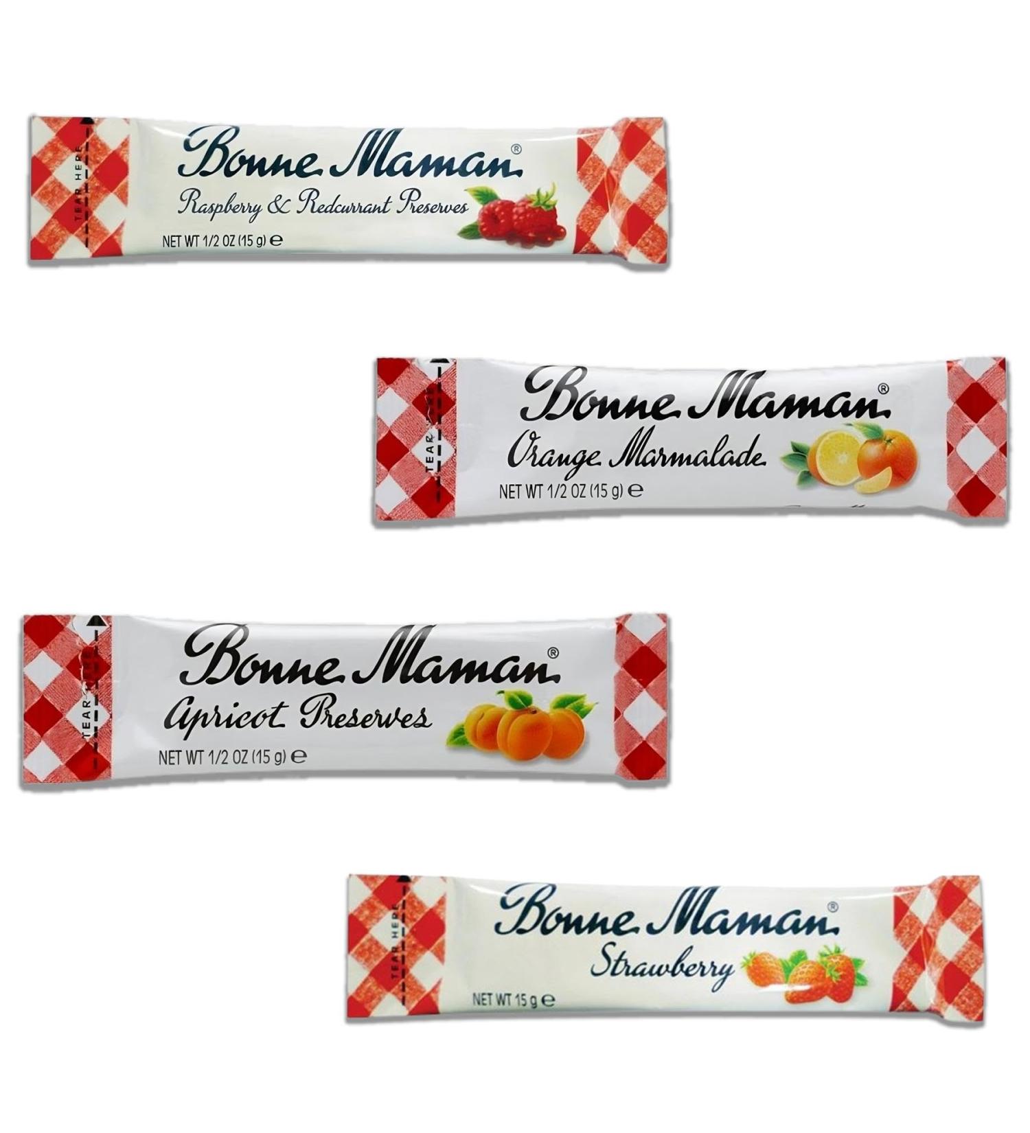 Bonne Maman Stick Jam Pick N Mix - Choose From 4 Flavours | Strawberry Apricot Preserves Orange Marmalade Raspberry & Redcurrant Preserves Jams-15g - Pack of 100 (25 of Each) - Buy Online on GoSupps.com