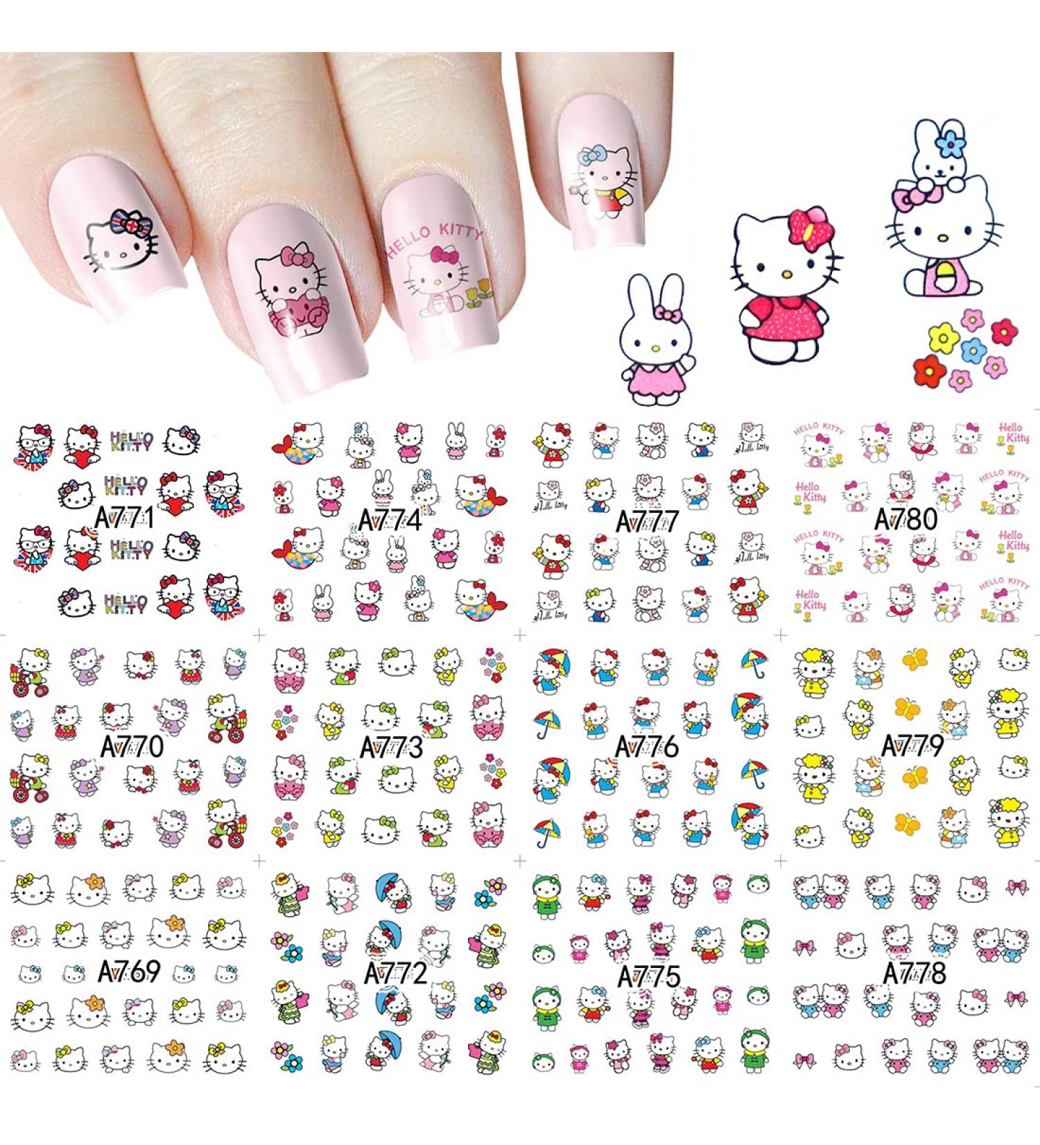 Kawaii Hello Kitty Cartoon Nail Stickers - Self-Adhesive Decals for Women, Girls, and Kids (12 Sheets) - Buy Online on GoSupps.com