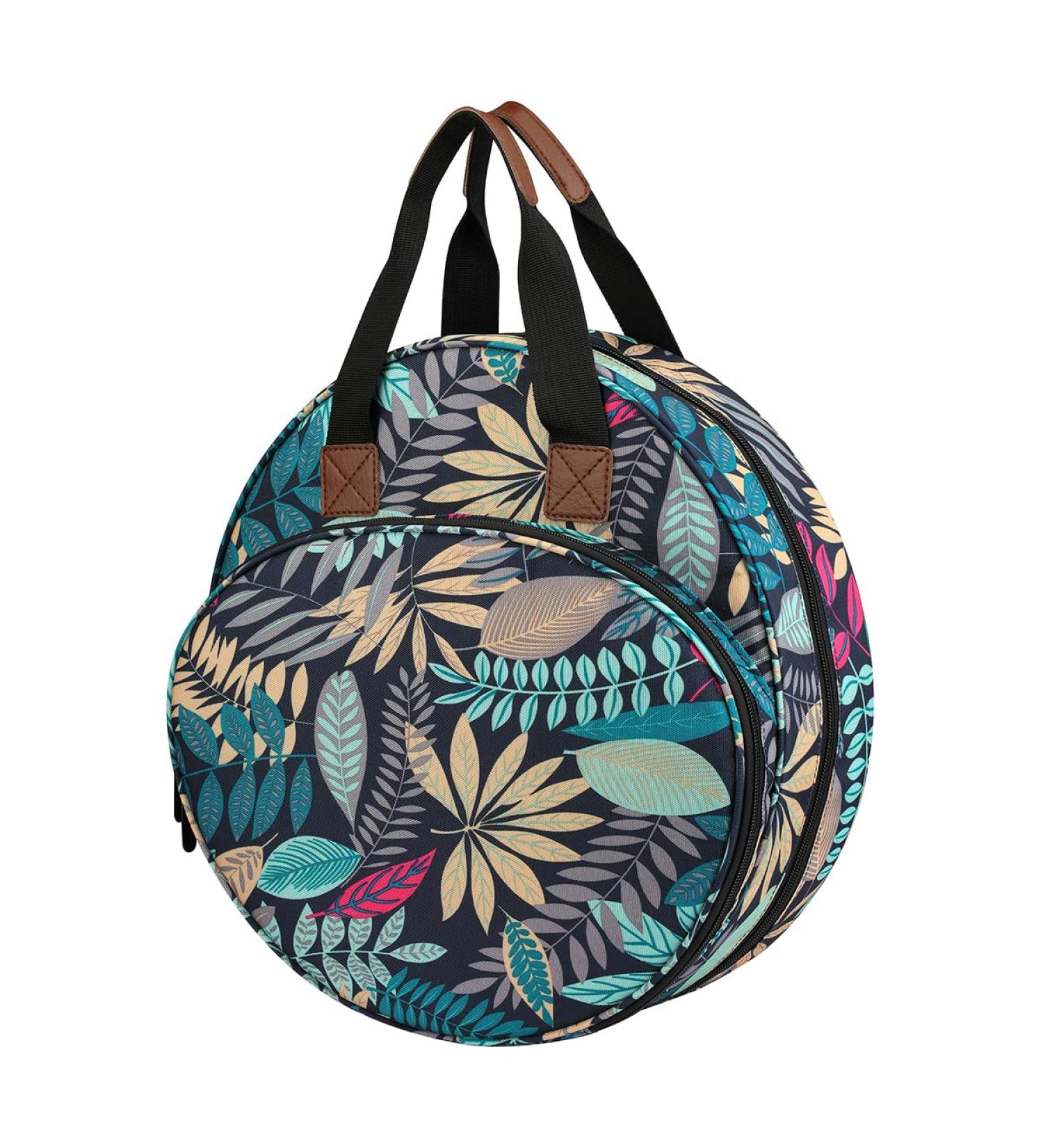 Leaf Print Cross Stitch Storage Bag | Embroidery Projects Organizer with Zipper Pockets | Knitting and Sewing Crafts Tote Bag - Buy Online on GoSupps.com