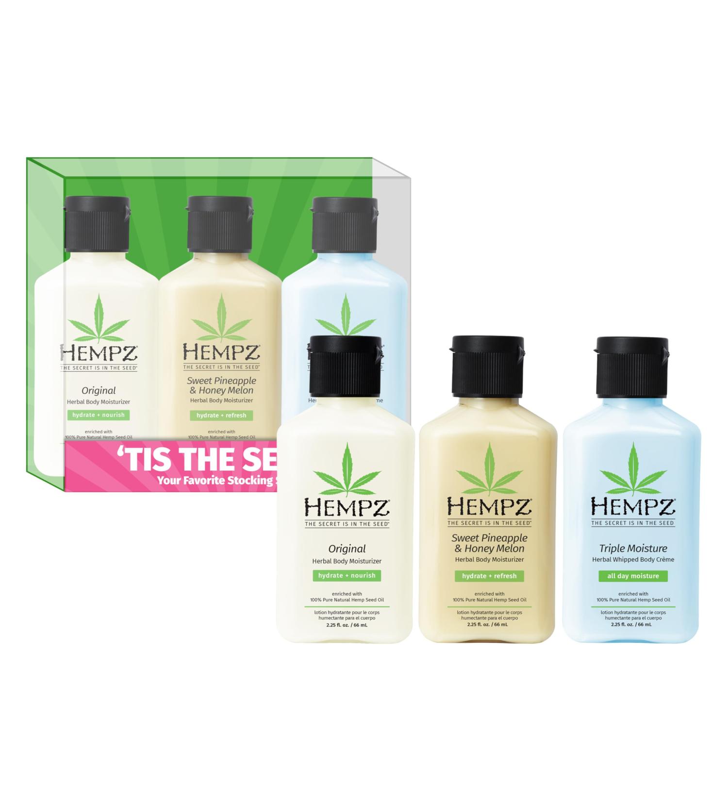 Hempz Mini Lotion Gift Set Tis the Season 3 Pack Travel Size Body Moisturizer Limited Edition 2.25 oz each - Buy Online on GoSupps.com