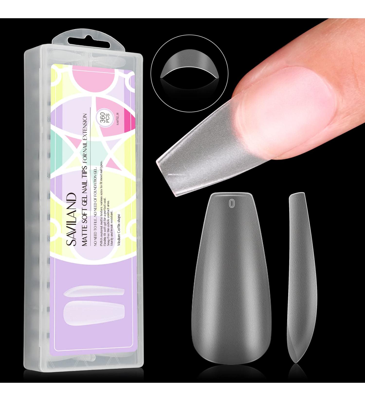 Saviland Medium Coffin Gel Nail Tips 360 PCS - Pre-shaped Clear False Nails for Acrylic Extensions - 15 Sizes - Nail Salon Manicure Gift - Buy Online on GoSupps.com
