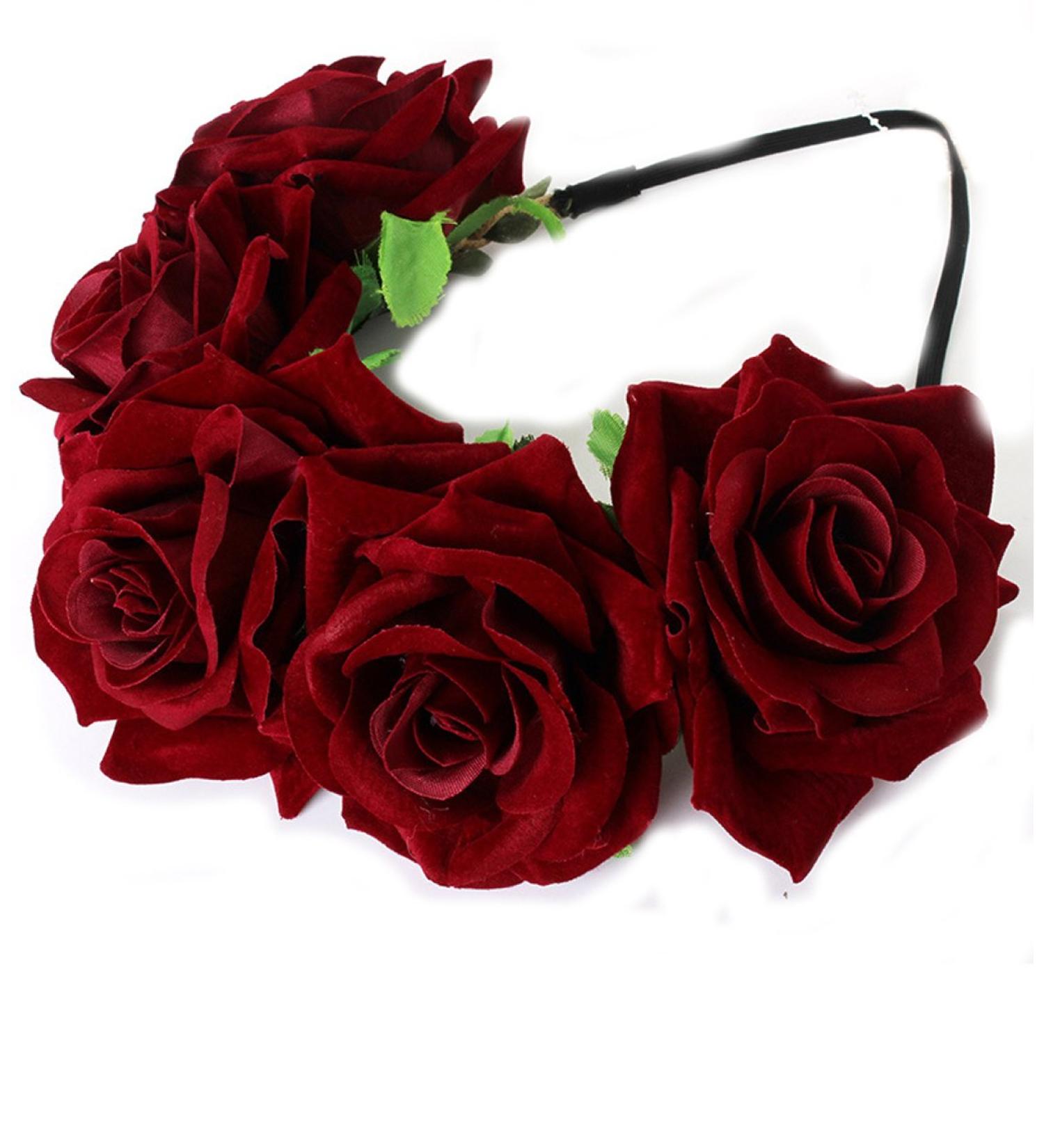 Floral Fall Rose Flower Crown Garland Festival Wedding Hair Wreaths Headbands F-32 1#burgundy One Size - Buy Online on GoSupps.com