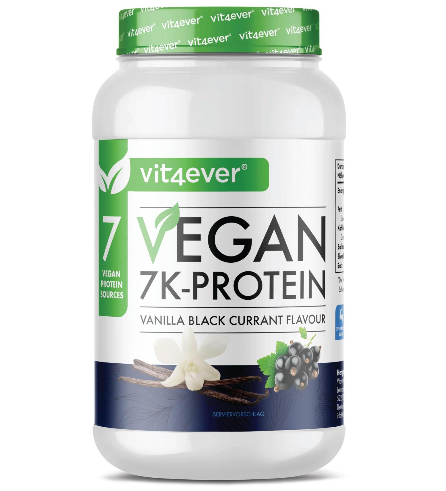 Vegan 7K Protein - 1kg - Vanilla Blackcurrant - Purely vegetable protein powder with proteins from rice almond soy peas h - Buy Online on GoSupps.com