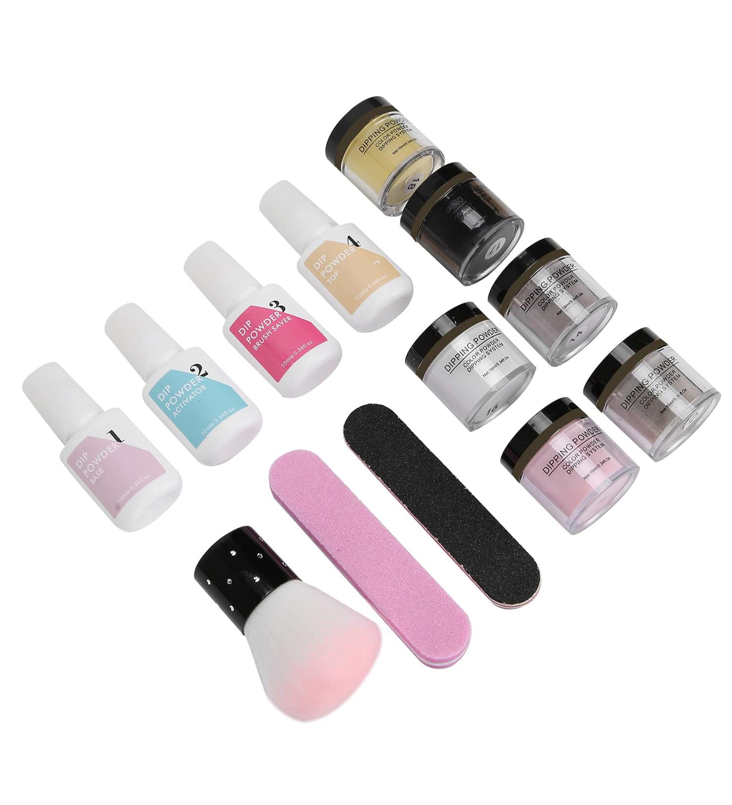 Dip Powder Nail Kit Starter 8Pcs Nail Art Powder Top Base Coat Gel Dusting Brush Manicure Tool Set DIY Salon Nail Art Manicure(K1215) - Buy Online on GoSupps.com