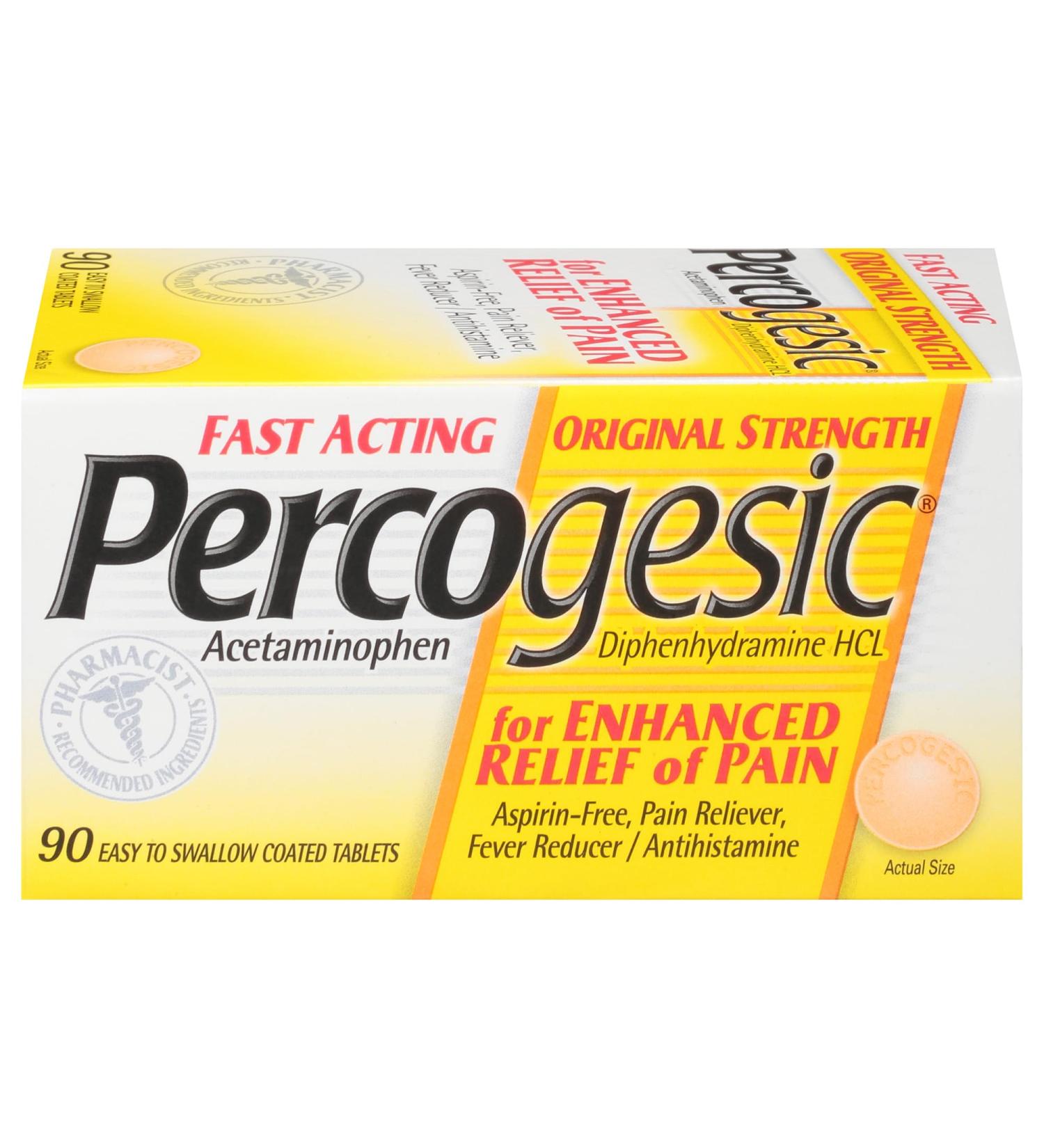 Percogesic Aspirin-Free Pain Reliever/Fever Reducer 90 Coated Tablets - Buy Online on GoSupps.com