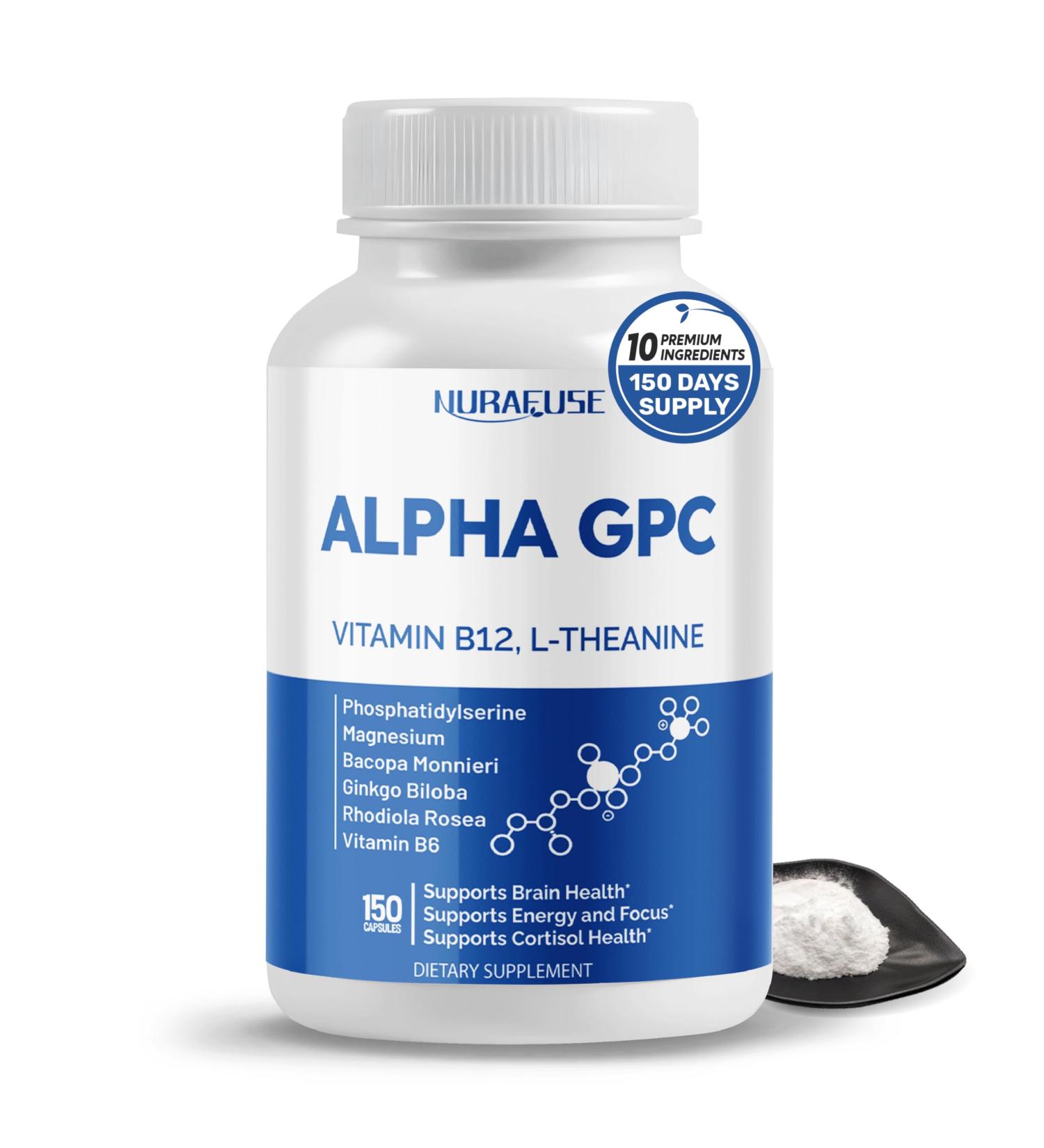 High Potency Alpha GPC with Vitamin B12 L-Theanine Phosphatidylserine Magnesium Bacopa Monnieri Ginkgo Biloba Supports Brain Health Energy & Focus Made in The USA 150 count (pack of 1) - Buy Online on GoSupps.com