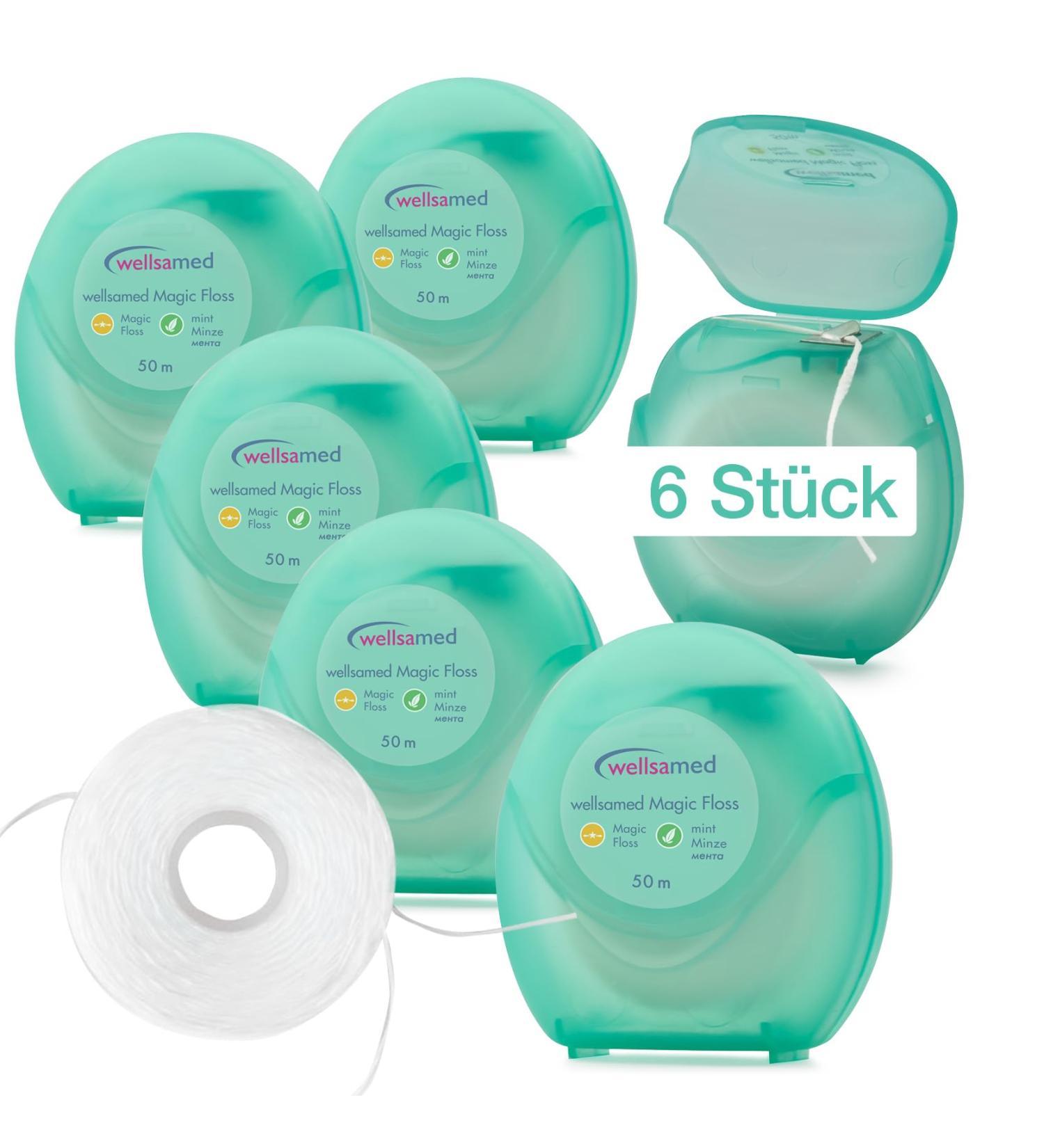 Wellsamed Unwaxed Fluffy Dental Floss 50m - Mint Flavor (6 Pack) | International Shipping Available - Buy Online on GoSupps.com