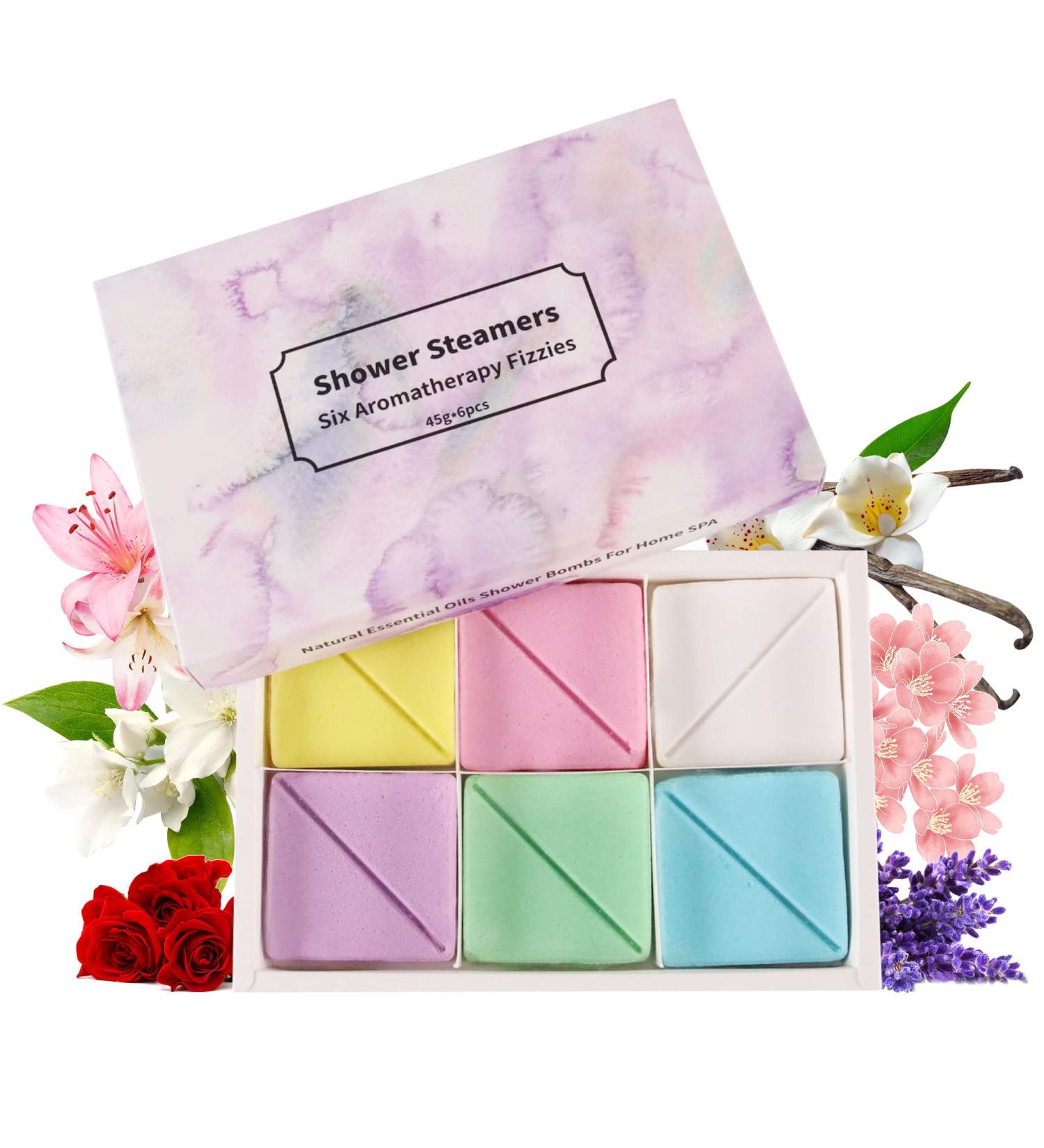 Duo-Nattern Shower Steamers Gift Set - Lavender, Rose, Jasmine, Cherry Blossom, Vanilla, Lily Essential Oil Scented Aromatherapy Bath Bombs - Perfect Home Spa Gift for Women and Men (6pcs) - Buy Online on GoSupps.com