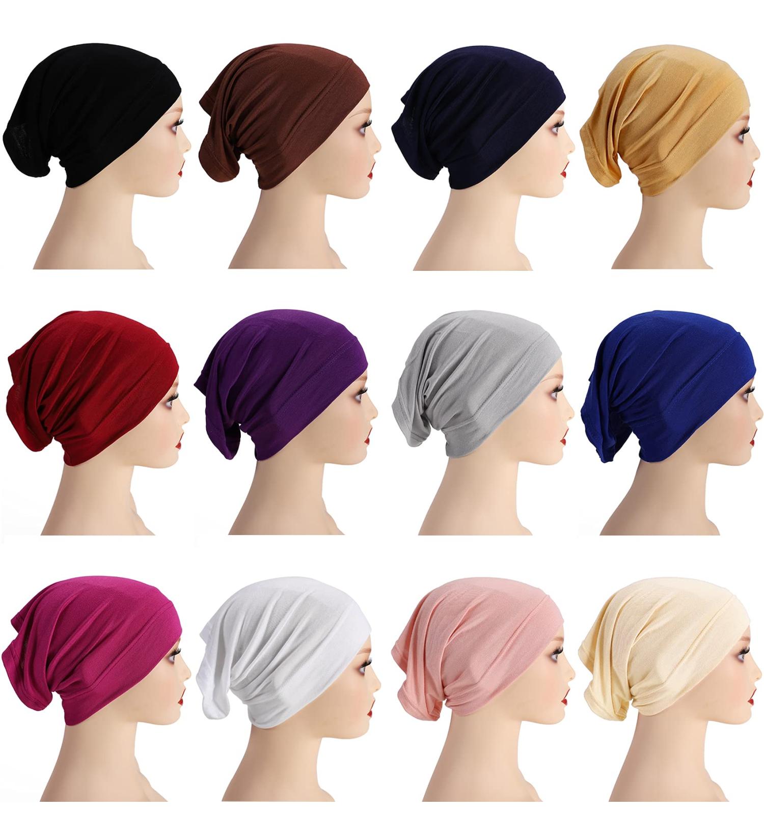 12-Piece Solid Color Under Scarf Hijab Cap Set for Turban Head Wraps - Unisex Stretch Tube Neck Cover in Dark Purple, Royal Blue, Red & More - Buy Online on GoSupps.com