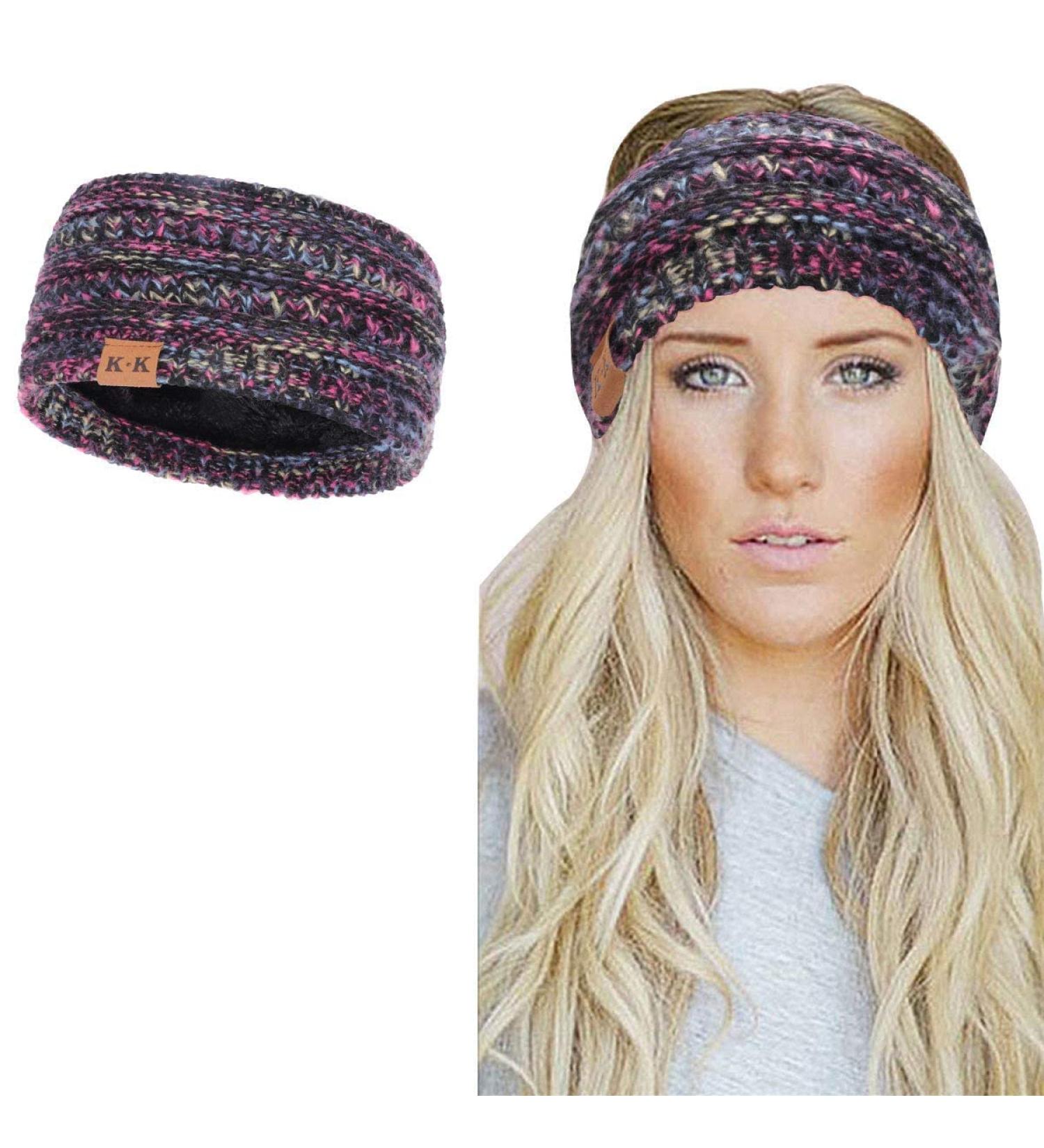 Winter Knitted Headband - Women's Chunky Braided Ear Warmer Headband, Fleece Lined - UK (Black) - Buy Online on GoSupps.com