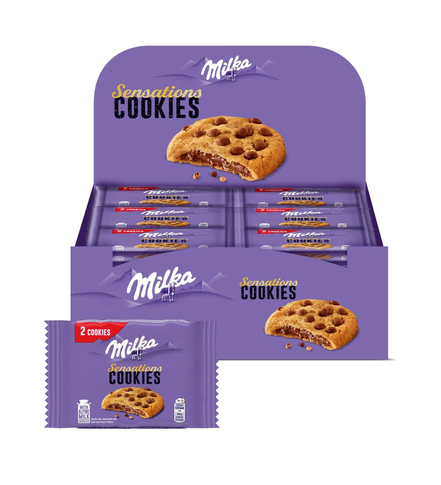 MILKA - Cookies Sensations - Cookies with Milk Chocolate Chips and Chocolate Heart - Pack of Individual Cookies - Size - Buy Online on GoSupps.com