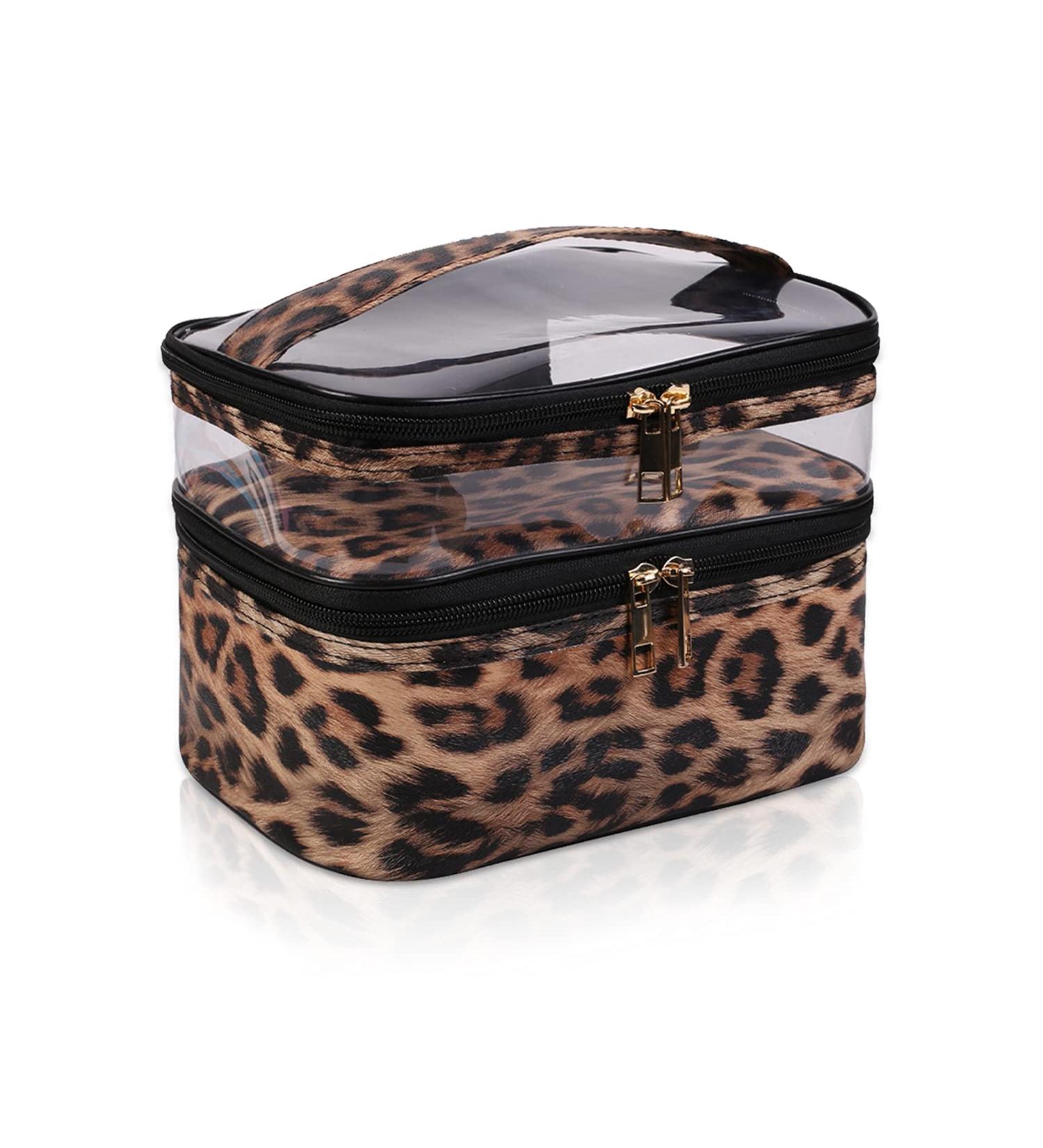 Double-layer Leopard Cosmetic Bag for Women - Portable, Waterproof, Travel Makeup Organizer - Buy Online on GoSupps.com