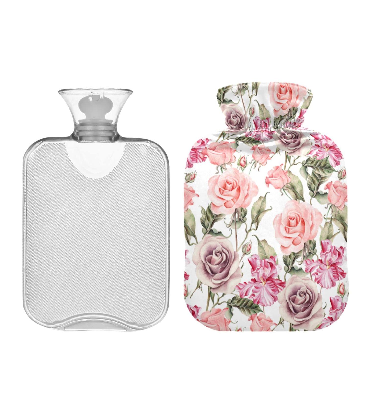 Hot Water Bottle 2L with Rose Pattern Cover - Pink Pain Relief Bag for Hand & Feet Warmer - Ideal Winter Comfort - Buy Online on GoSupps.com