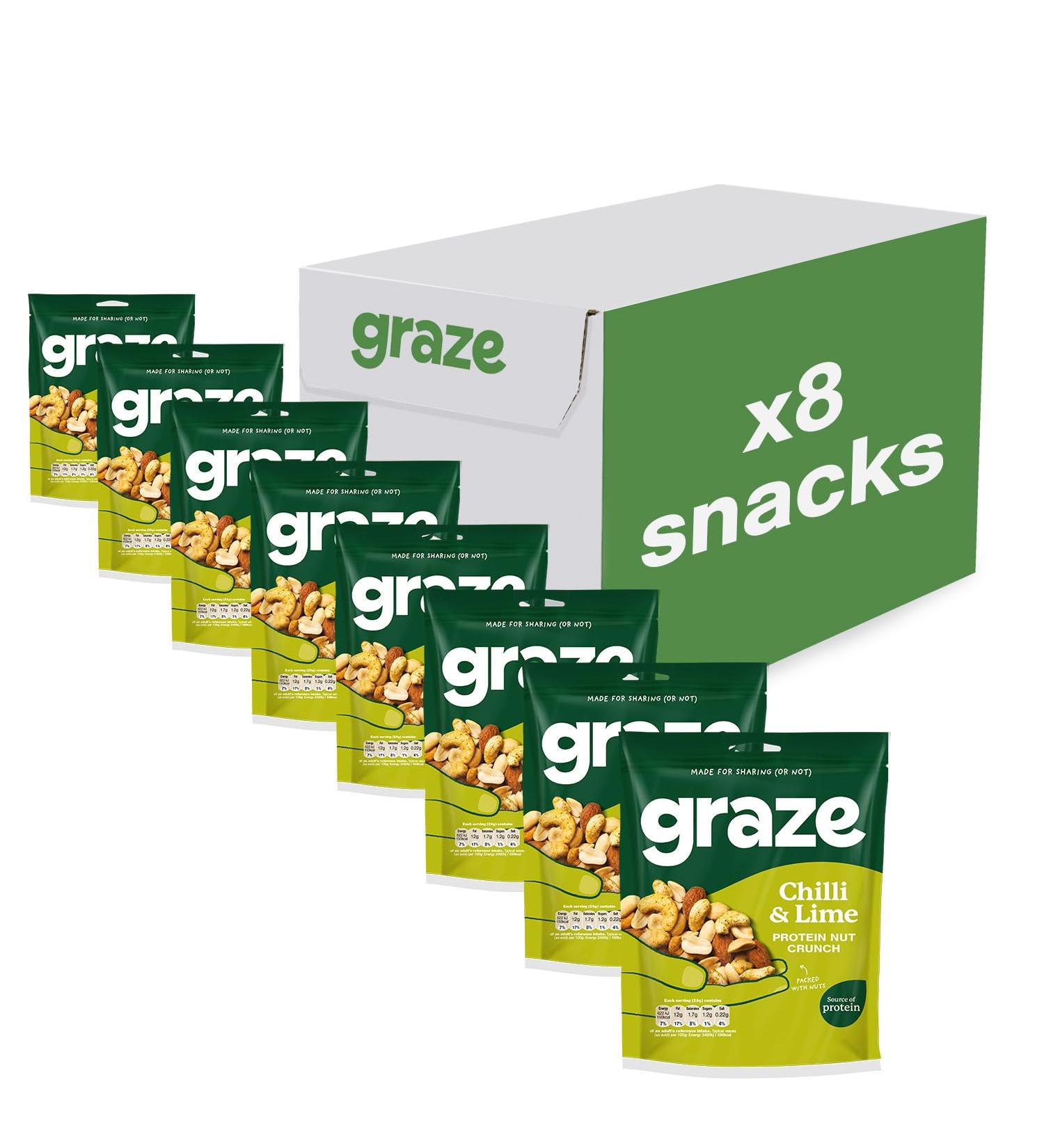 Graze - Chilli & Lime Savory Snacks - Vegan Savoury Snacks High in Protein & Fibre - Pack of 8 snacks Chilli&Lime 8 count - Buy Online on GoSupps.com