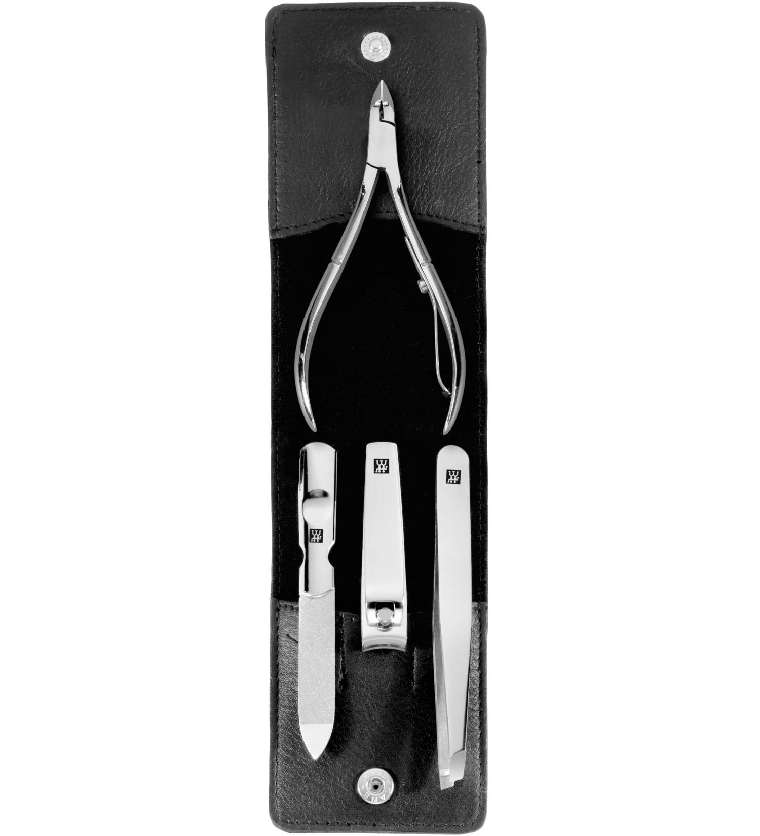 ZWILLING 4-Piece Manicure & Pedicure Set - Genuine Leather Nail Care Kit with Snap Fastener - Black - Buy Online on GoSupps.com