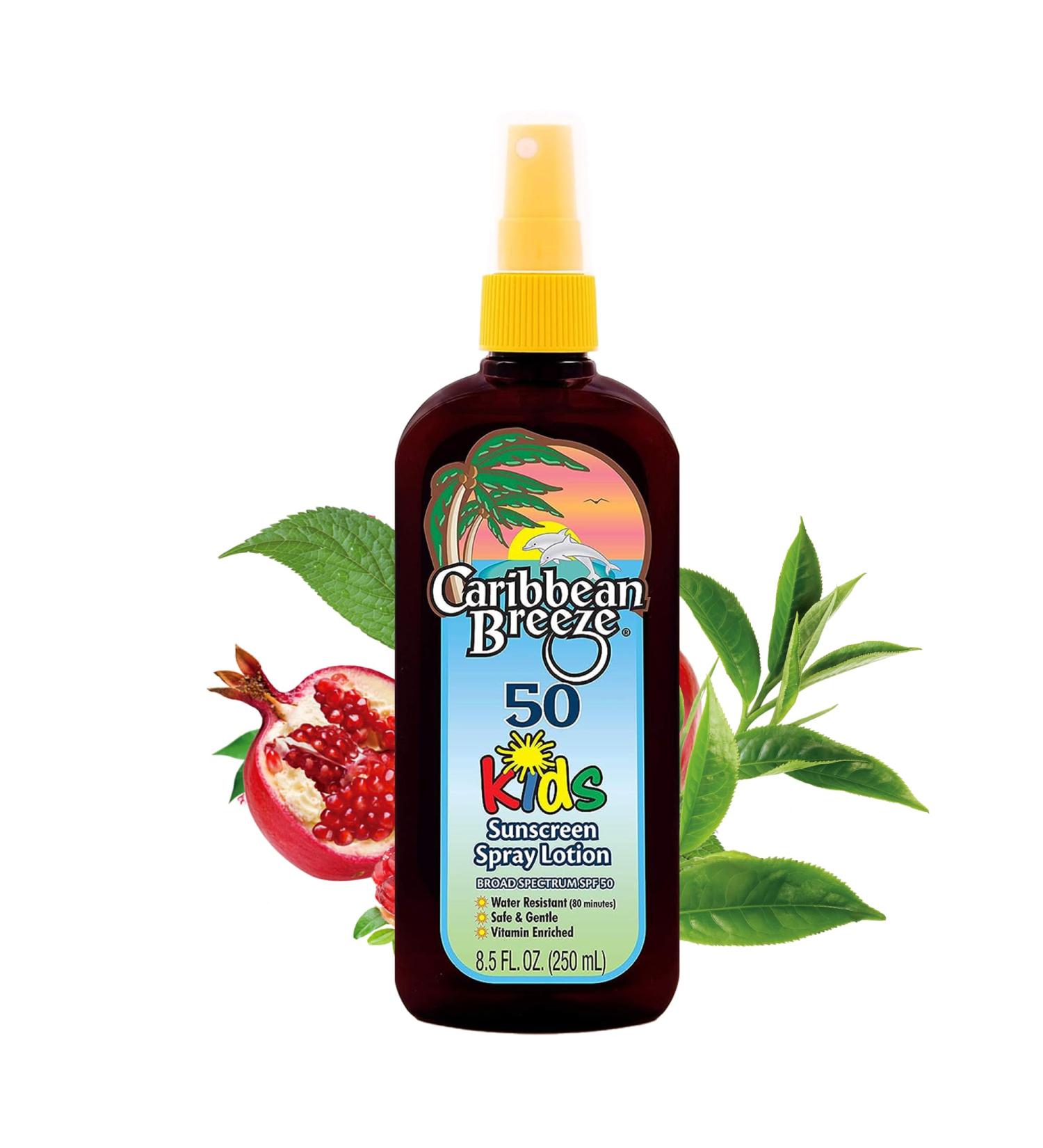 Caribbean Breeze Kids Sunscreen Spray SPF 50 Lotion Sunblock Spray Sunscreen for Kids & Toddlers with Green Tea & Pomegranate Extracts Non-Aerosol Pump for Face & Body Water Resistant 8.5 oz SPF 50 Kids - Buy Online on GoSupps.com
