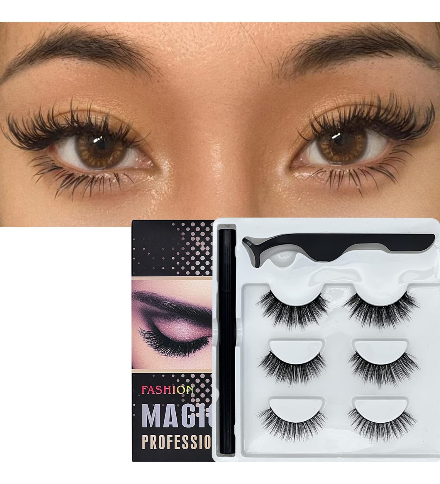 Anohuyho Magic Eyeliner Kit with 3 Pairs of False Eyelashes - Natural Look, 2-in-1 Eyeliner, Rose Gold Tweezers | Lash Extension Supplies - Buy Online on GoSupps.com