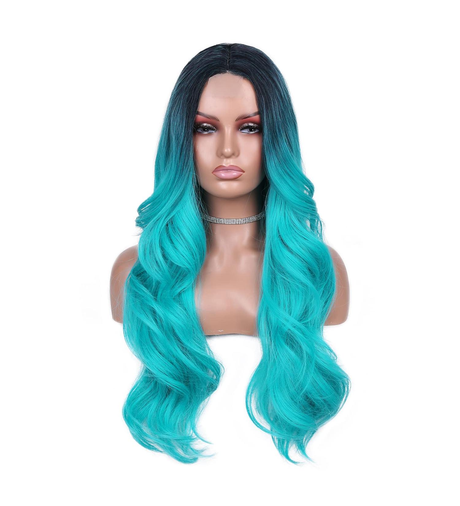 FAVE Ombre Bluish Green Long Wavy Wig for Women - Heat Resistant Synthetic Hair Mermaid Wig - Cosplay Party Teal Blue Wig (1B to Bluish Green) - Buy Online on GoSupps.com