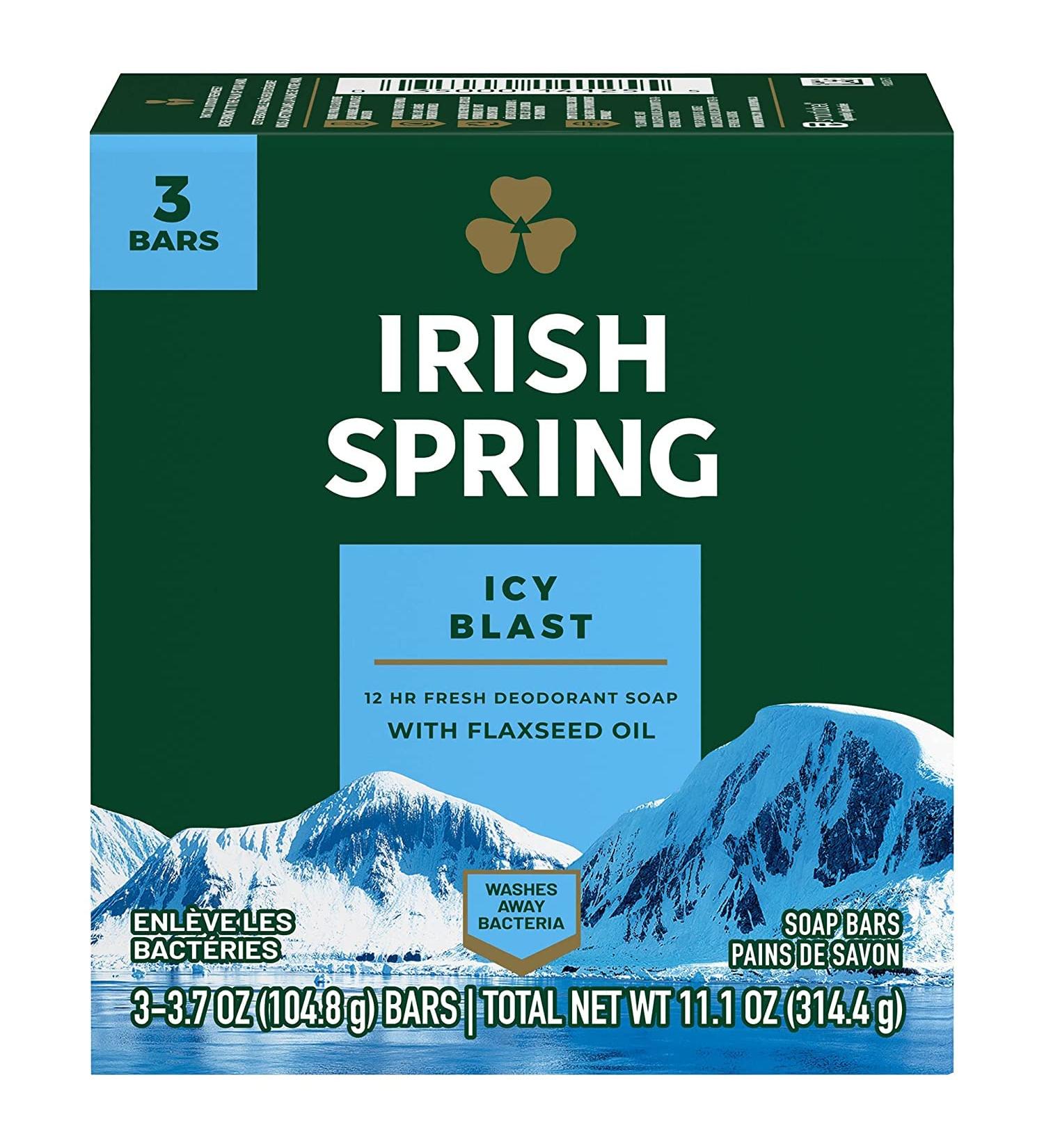 Irish Spring Bath Bar Icy Blast 3.75 Oz - 12 Count (4x3 Bar 3 Count) Pack - Refreshing Cleanse - Buy Online on GoSupps.com