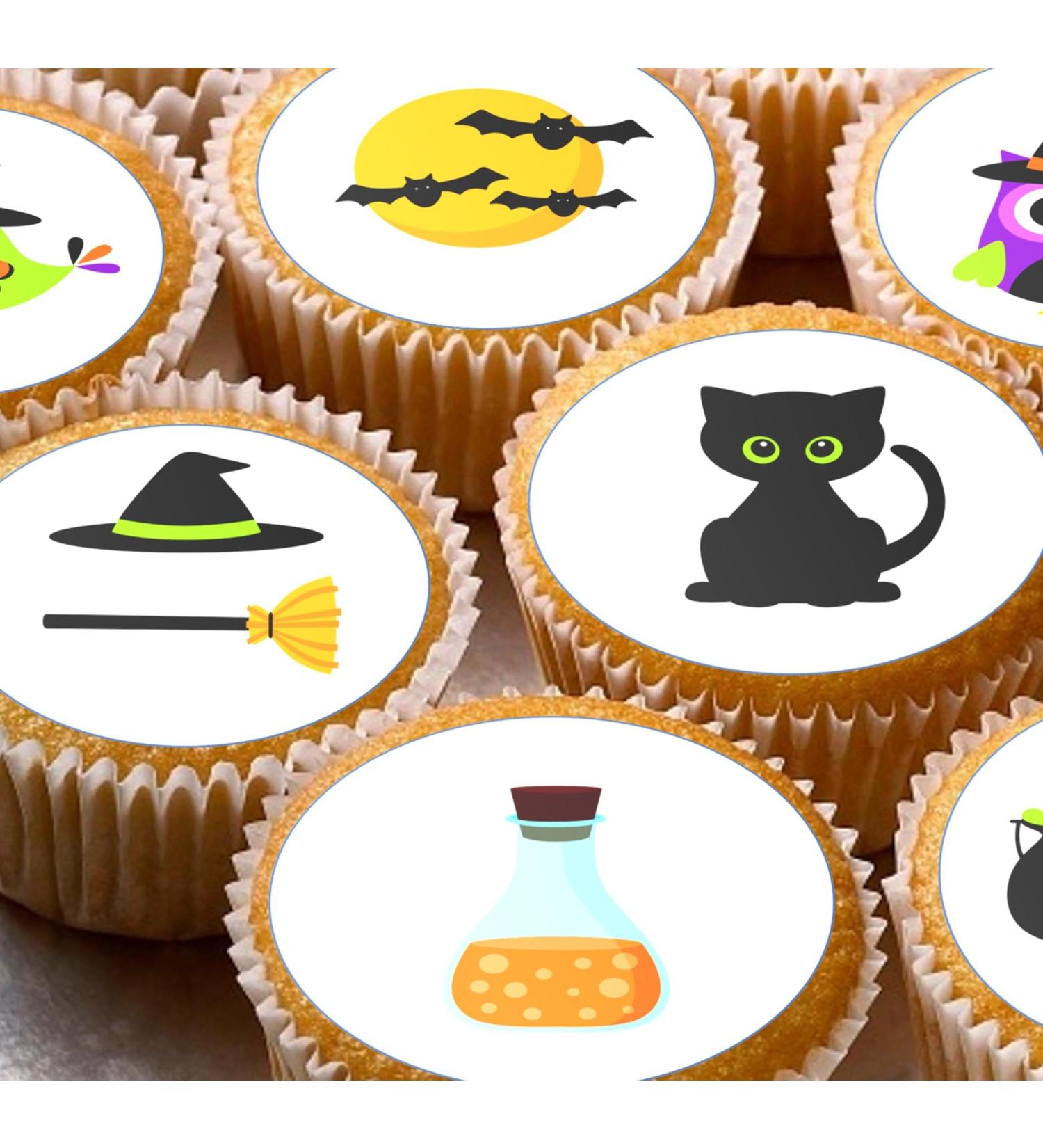 24 Halloween Witch style pre-cut Cupcake Cake Toppers Wafer Rice Paper - Buy Online on GoSupps.com
