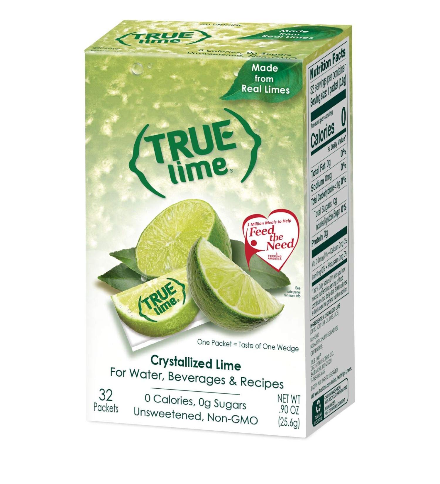 TRUE LIME Water Enhancer (32 Packets) | Zero Calorie Unsweetened Water Flavouring | For Water Bottled Water & Recipes | Water Flavor Packets Made with Real Citrus 1-Pack - Buy Online on GoSupps.com