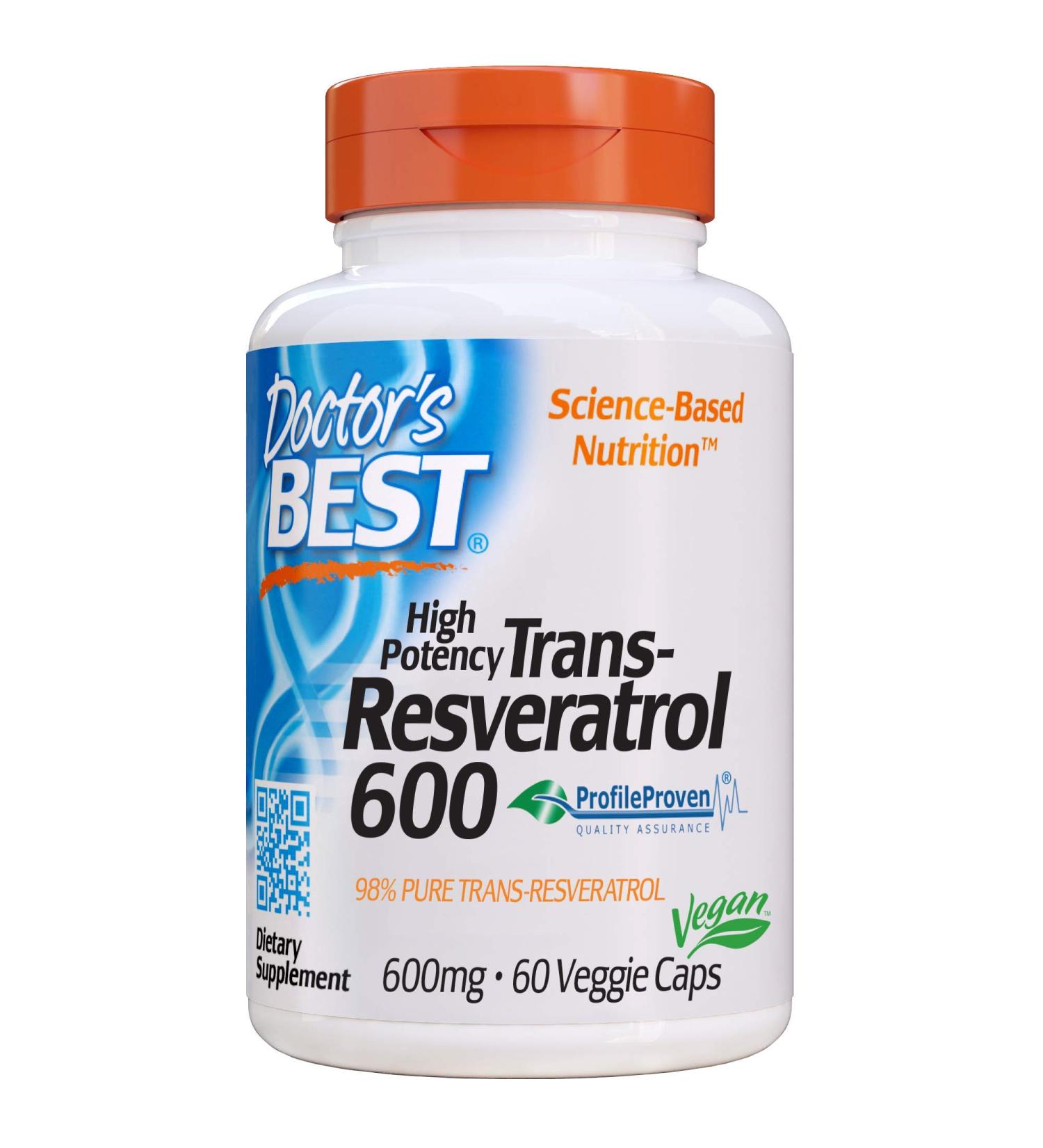 Doctor's Best High Potency Trans-Resveratrol 600mg - 60 Veggie Caps - Buy Online on GoSupps.com