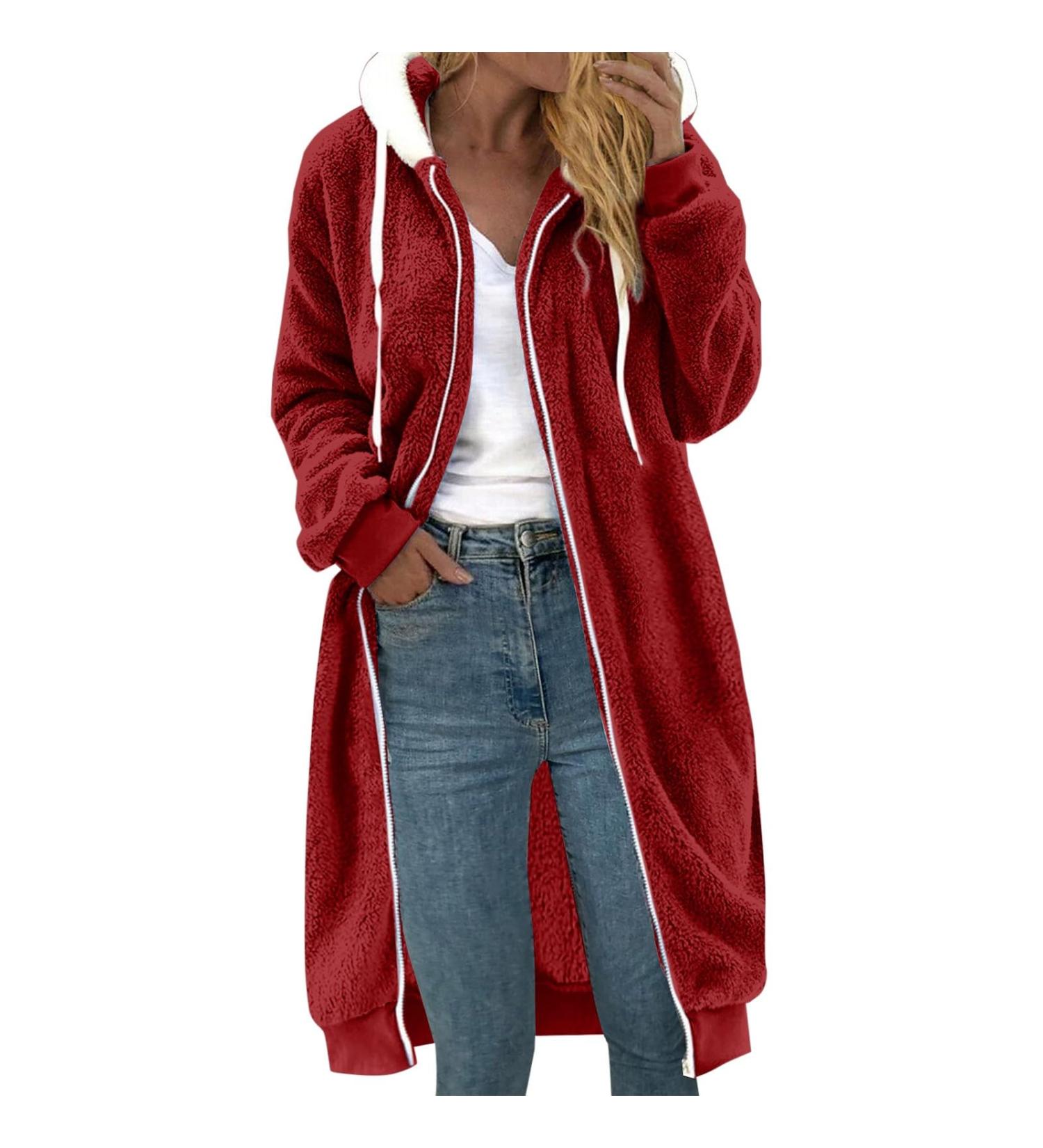 Hanxiulin Women's Fleece Jacket - Cozy Plush Winter Sweater Coat with Hood | Warm Outdoor Transition Jacket - Available in Multiple Colors - Buy Online on GoSupps.com