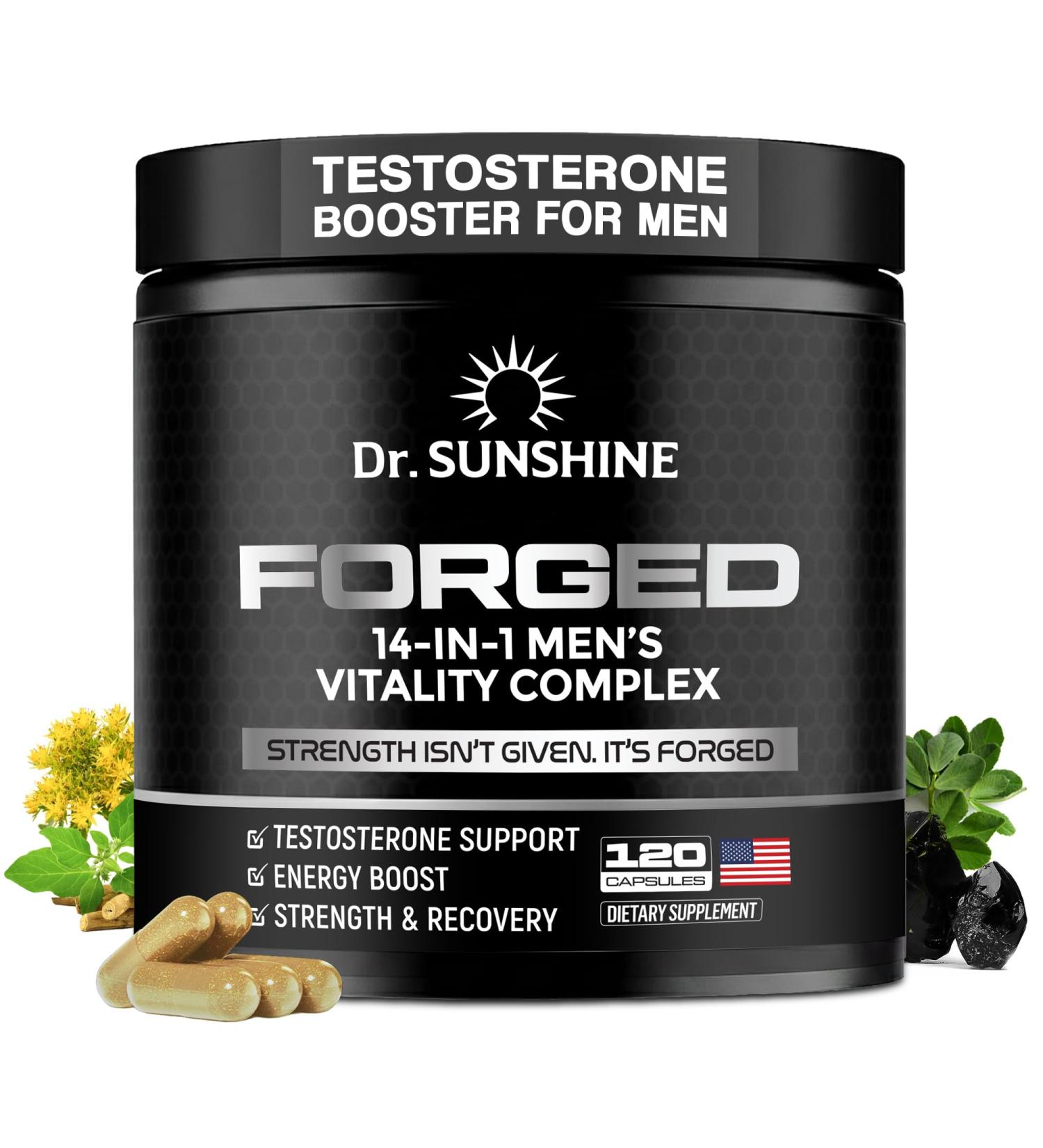 DR. SUNSHINE Forged Testosterone Supplement for Men 14 in 1 Natural Male Strength with Shilajit, Ashwagandha,Tongkat Ali-Muscle Builder Testosterone Booster for Mens-2 Month (120 Capsules) - Buy Online on GoSupps.com