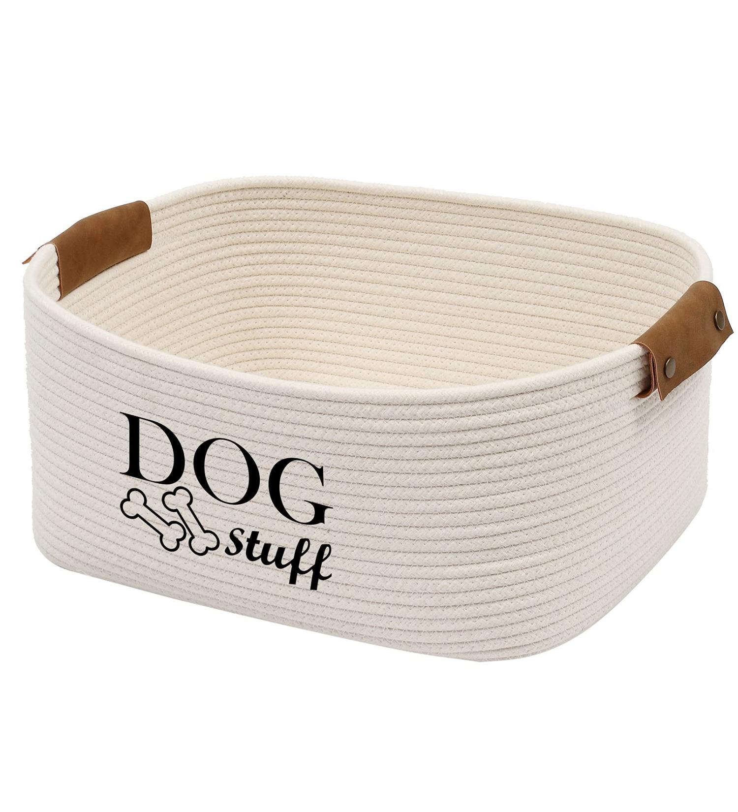 Geyecete Square Dog Toy Basket - Cotton Rope Pet Toy Storage Bin in Beige - Buy Online on GoSupps.com