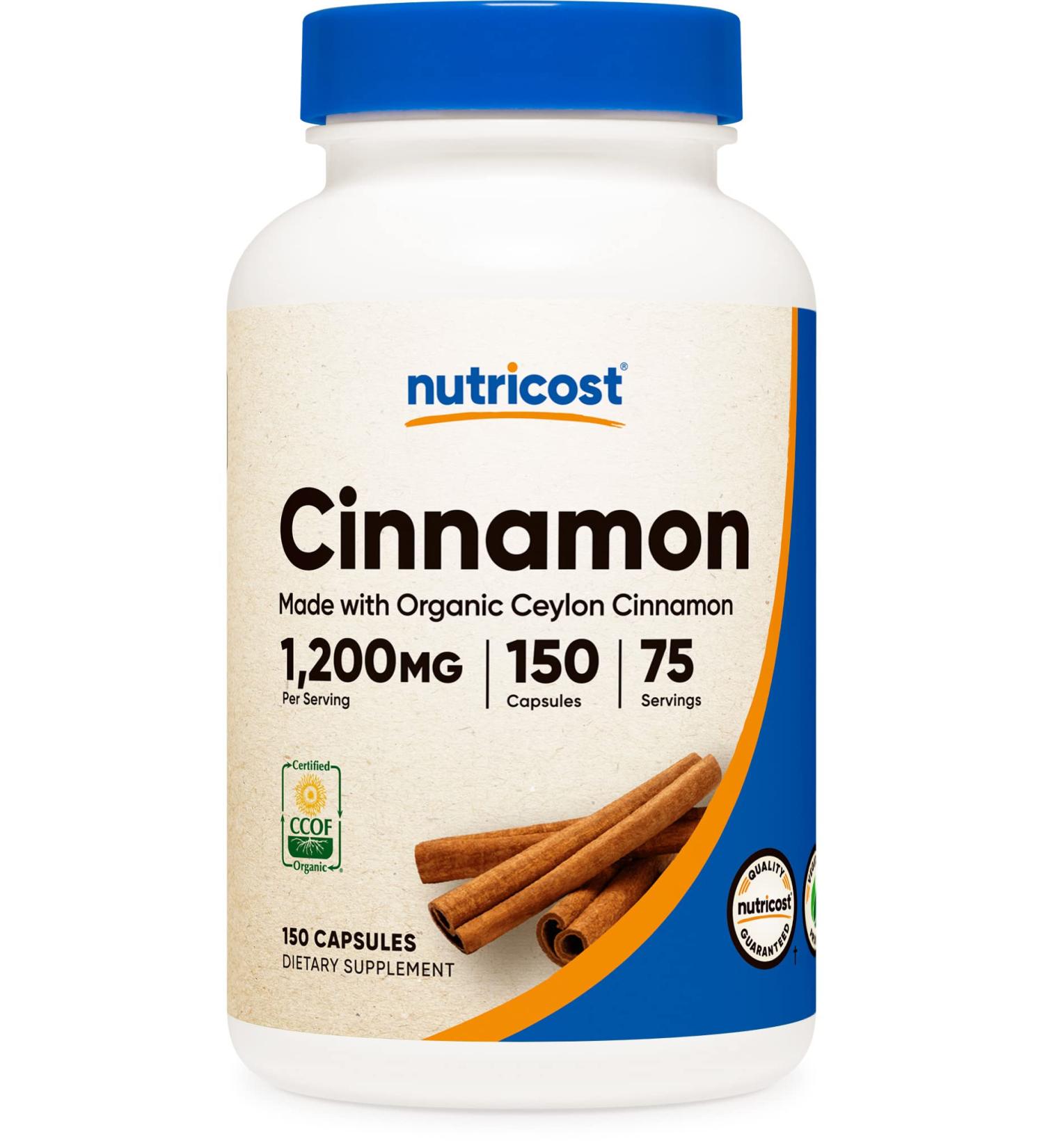 Nutricost Ceylon Cinnamon Capsules - 150 Capsules, 1200mg Serving - Organic, Gluten-Free, Non-GMO - Buy Online on GoSupps.com