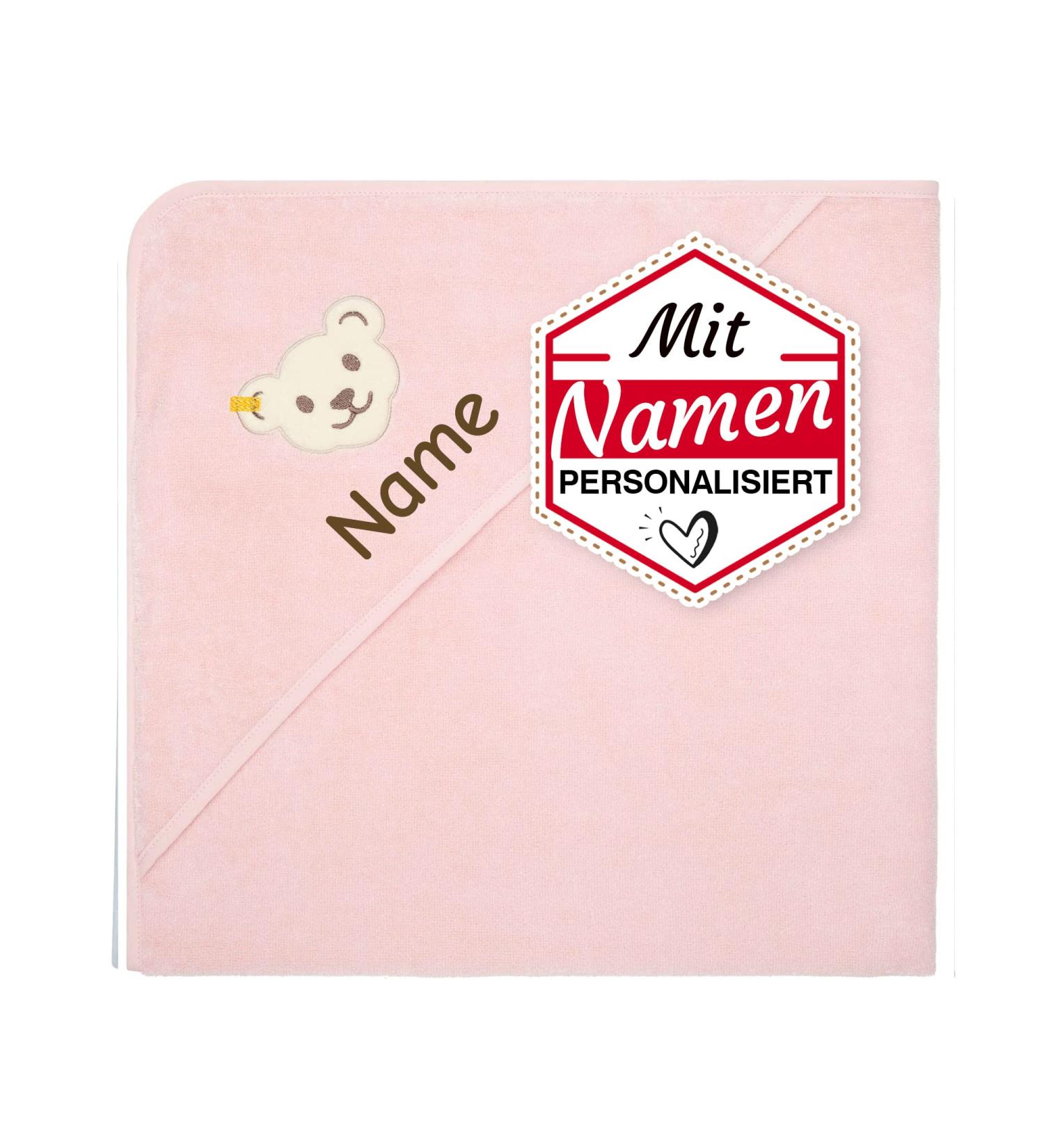 Lalalo Steiff Pink Hooded Bath Towel for Girls - Personalized Embroidered Baby & Children Terry Towel 100x100 cm - Buy Online on GoSupps.com
