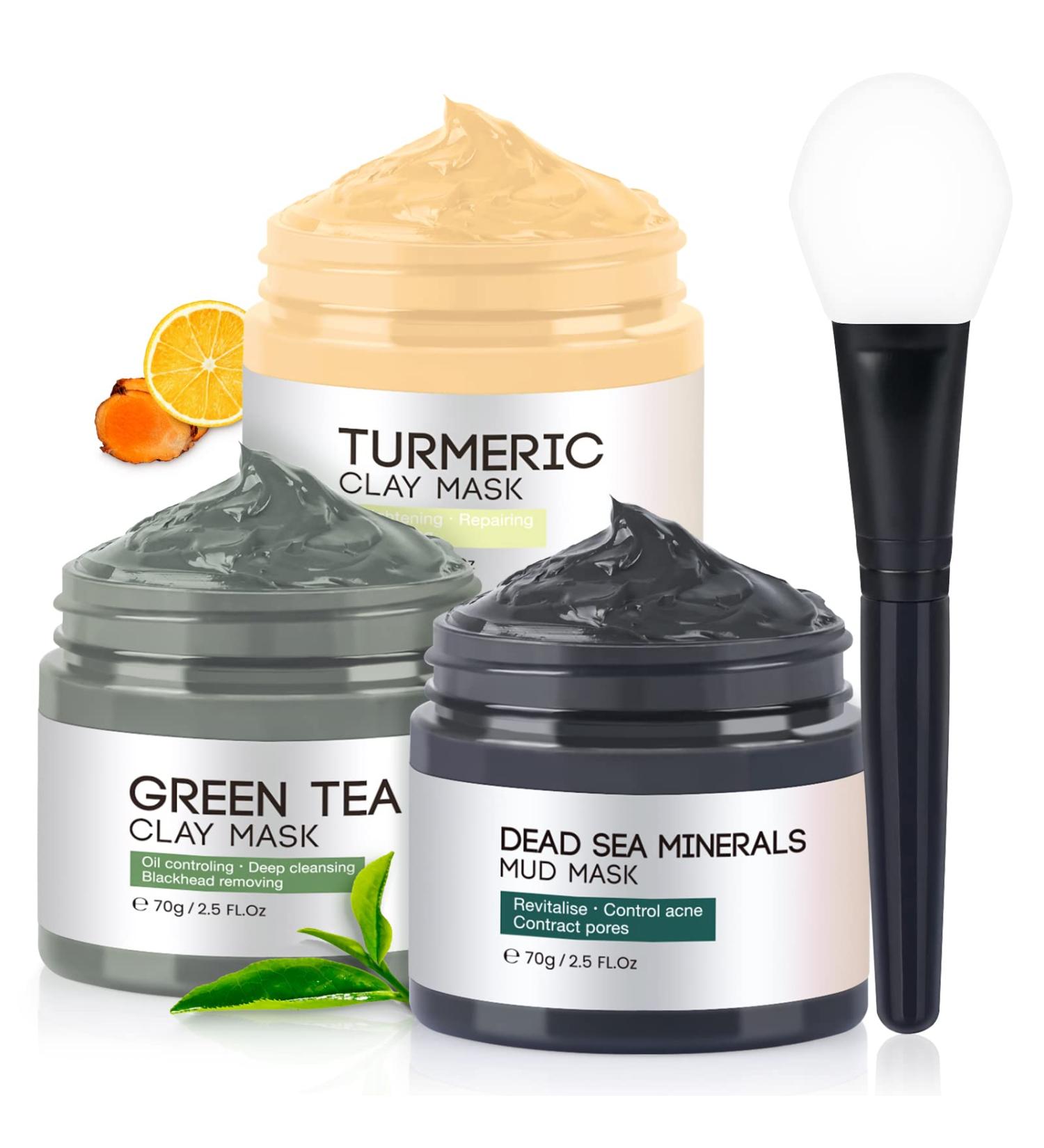Turmeric Vitamin C Clay Face Mask Set - Dead Sea Mud, Green Tea, Oil Control for Acne - 2.5 OZ - Men & Women - Buy Online on GoSupps.com