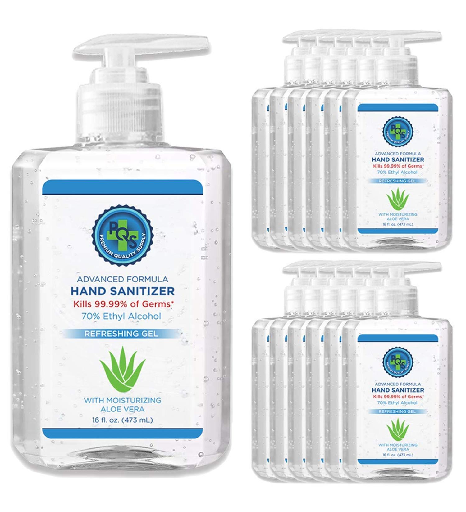 Hear Clear PQS 16oz Hand Sanitizer Gel - 70% Alcohol with Aloe & Lemon Scent | 12 Bottles - Buy Online on GoSupps.com