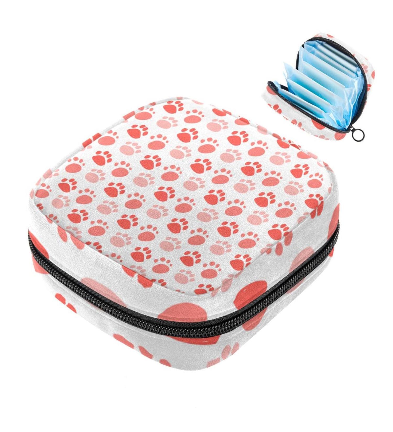 Portable Women's Binding-Storage Bags | Menstrual Cup Pocket & Female Pads for Teens | Pink Animal Paw Design - Buy Online on GoSupps.com