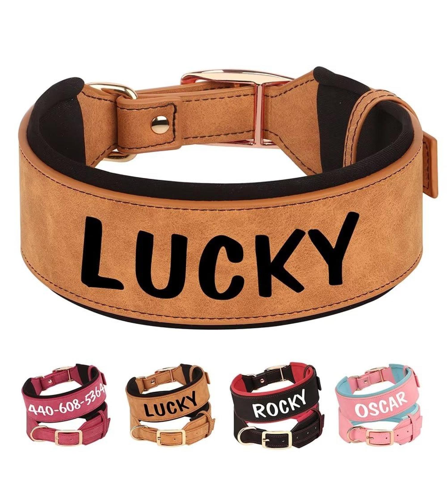 Personalized PU Leather Dog Collar for Medium Dogs - Stylish & Comfortable Brown - Ideal for Boys & Girls - Neck 43-51cm Width 4cm - Buy Online on GoSupps.com
