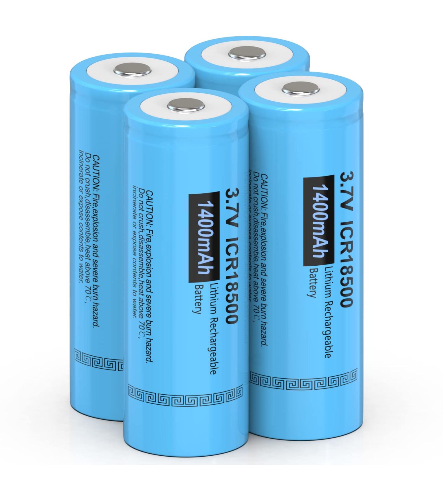ICR18500 Rechargeable Li-Ion Batteries 3.7V 1400mAh - Flat Top for Flashlights & Solar Lights (4 Pack) - Not AA or AAA Size - Buy Online on GoSupps.com