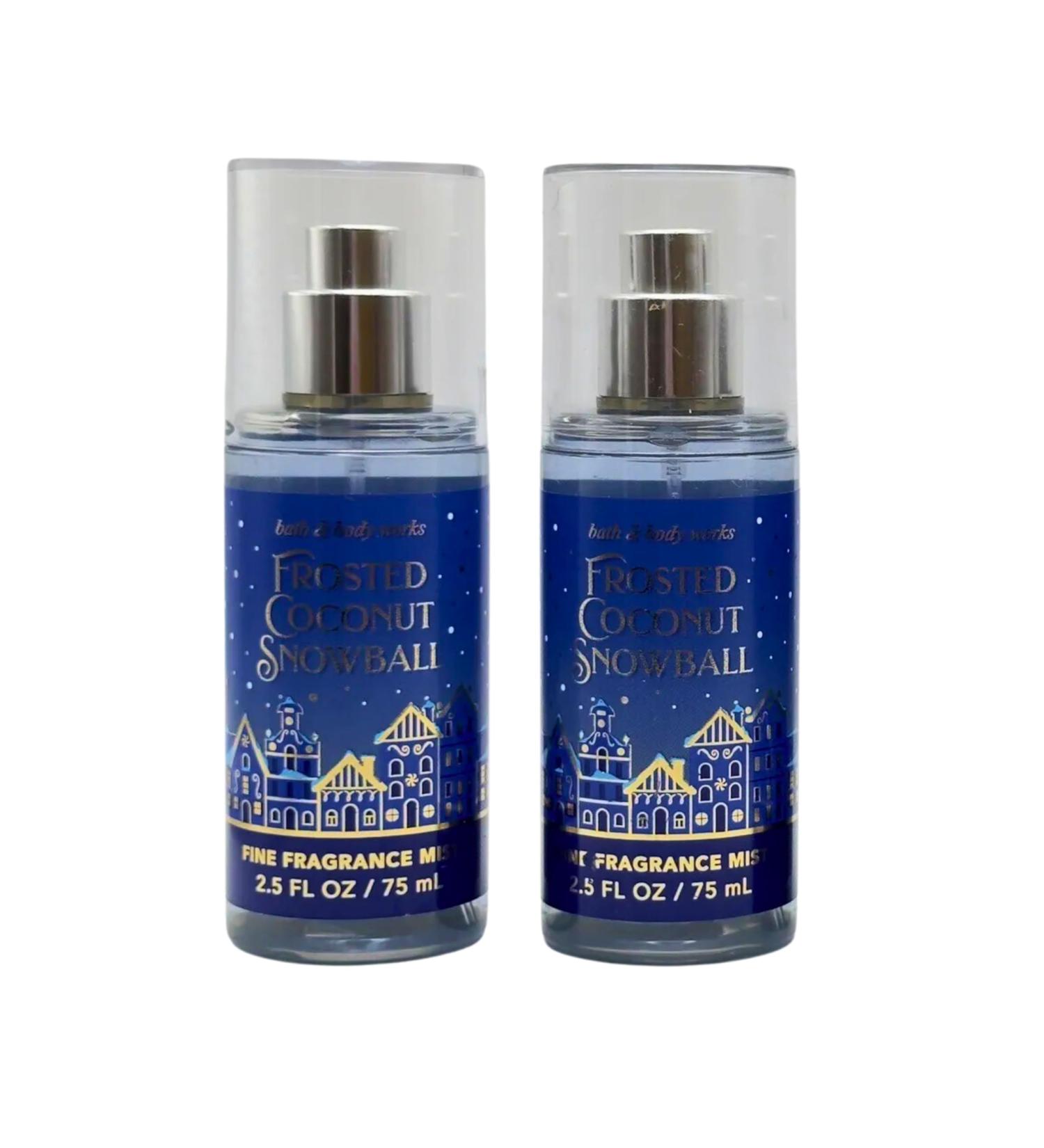 Bath & Body Works Mini Travel Size Fine Fragrance Mists 2.5oz Each Set of 2 (Frosted Coconut Snowball)
