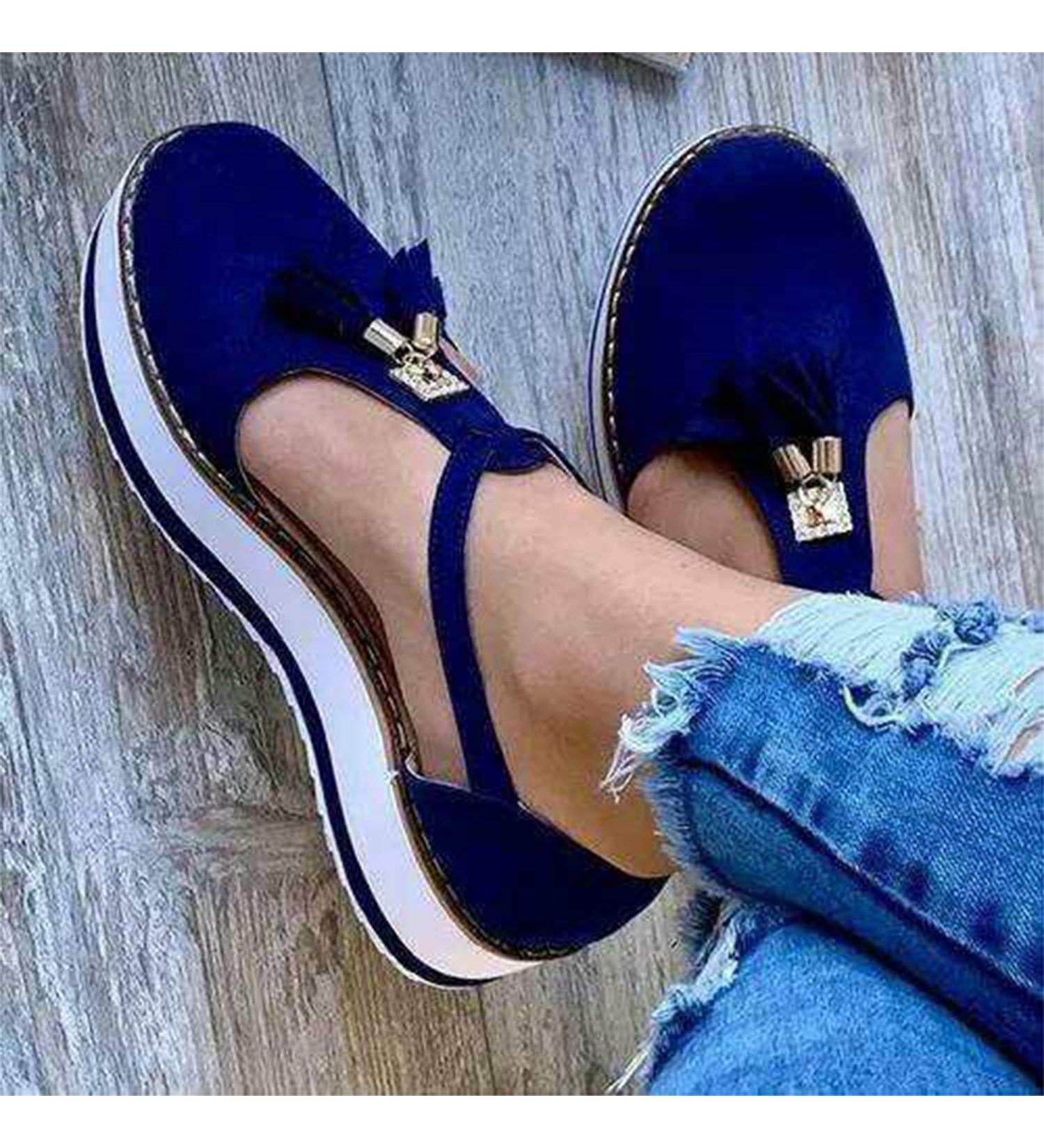 Shop New Summer Sandals for Women - Fashionable Buckle Strap Flat Plateau Casual Closed Toe Shoes - Vintage Style in Blue Size 39 EU - Buy Online on GoSupps.com
