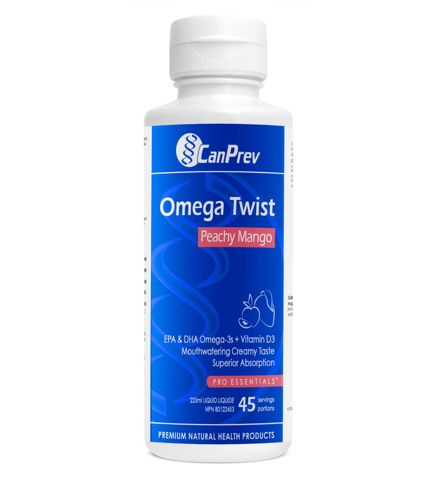 CanPrev Omega Twist - Peachy Mango 225ml - Superior absorption Enriched with DHA & EPA Omega-3 Fatty Acids -Supports Overall Wellness - Buy Online on GoSupps.com