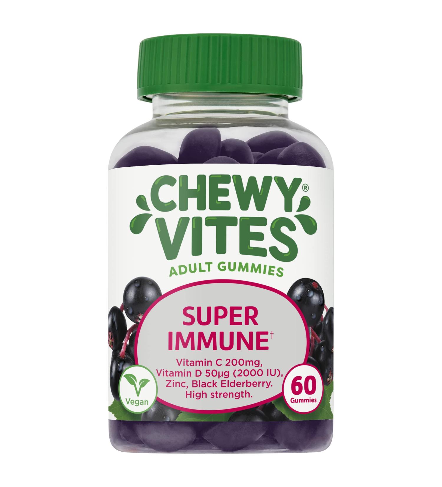Chewy Vites Adults Super Immune Gummies | Vitamin D, C, Zinc & Elderberry | Vegan | 60 Count - Buy Online on GoSupps.com