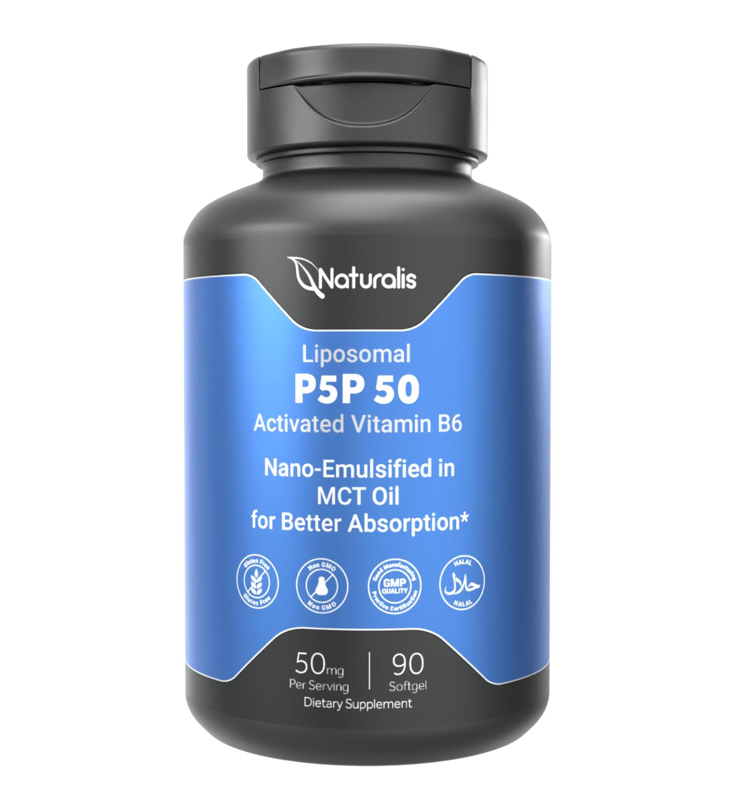 Naturalis Liposomal P-5-P 50mg Activated Vitamin B6 Nano-Emulsified in MCT Oil for Better Absorption | Non-GMO and Soy Free | Support Energy Metabolism and Neurological Function | 90 Softgels 90 Count (Pack of 1) - Buy Online on GoSupps.com