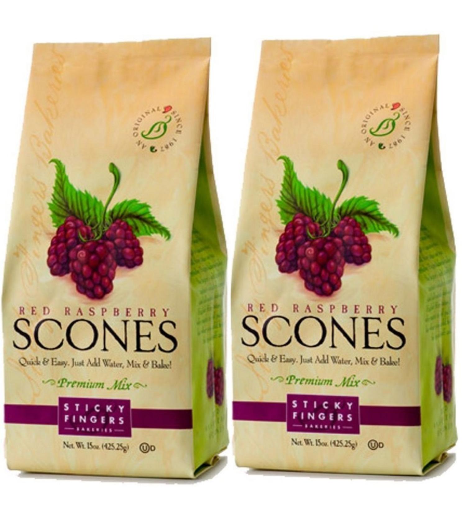 Sticky Fingers Scone Mix (Pack of 2) 15 Ounce Bags - All Natural Scone Baking Mix (Raspberry)