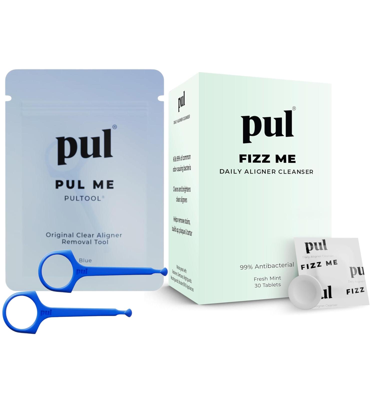 PUL Aligner Care Bundle: Pack of 30 Cleaner Tablets + 2-Pack of Clear Aligner Removal Tool Compatible with Invisalign Clear Retainers Dentures Night & Mouth Guards All Dental Removables - Buy Online on GoSupps.com