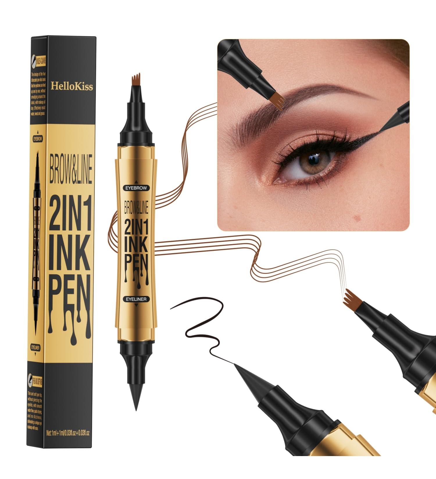  BEENLE Dual-ended eyebrow pencil 2-in-1 eyebrow pencil waterproof and long-lasting eyebrow makeup for natural and hair-like brows (01# light brown + black eyeliner) - Buy Online on GoSupps.com
