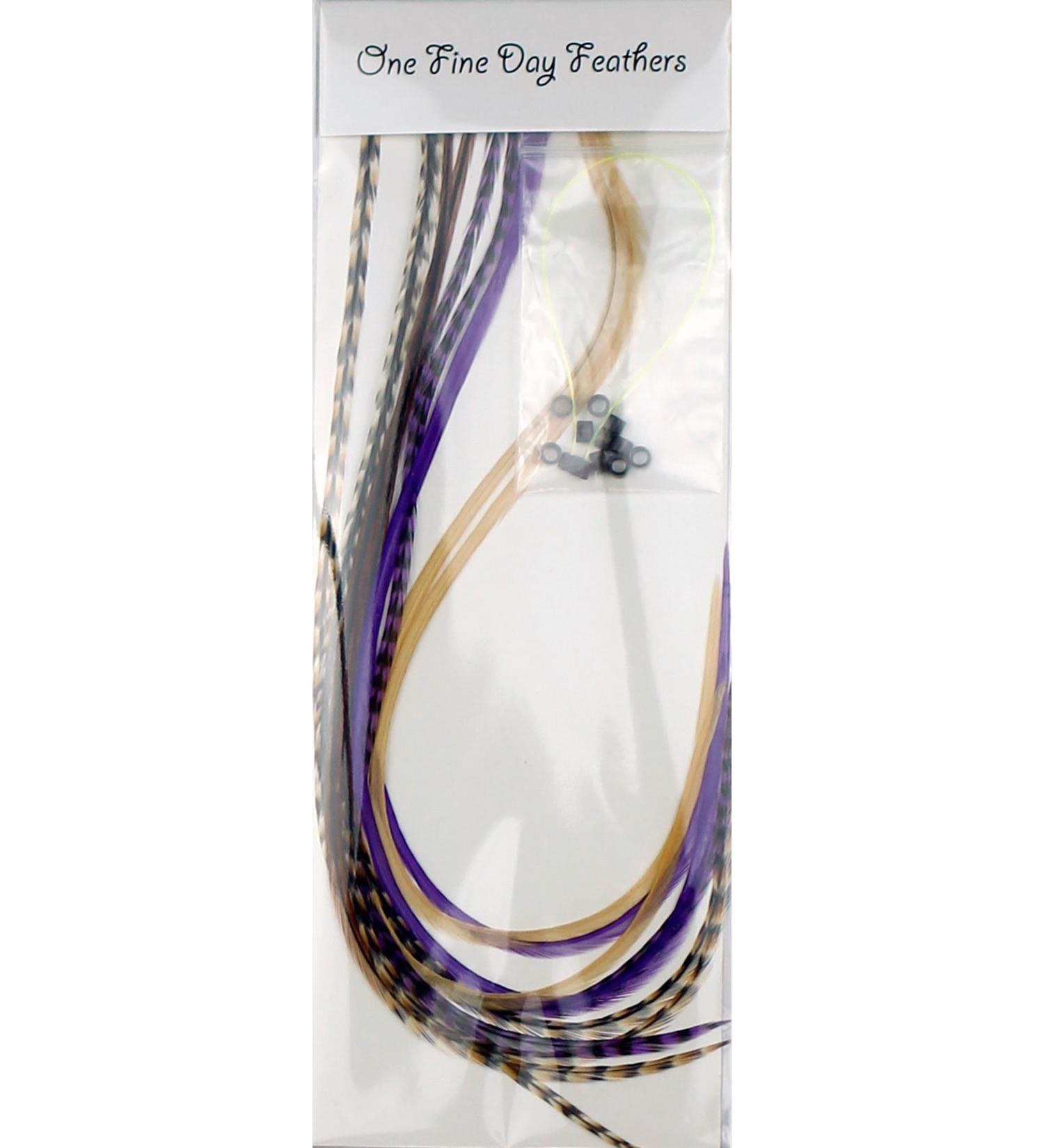 10 feather hair extensions real feathers 22-28 cm with rings/loops (Purple Auburn)