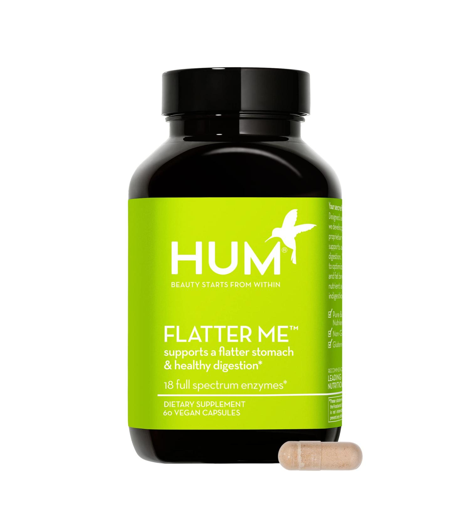 HUM Flatter Me Digestive Enzymes - Bloating Relief with Ginger, Fennel Seed & Peppermint - 60 Capsules - Buy Online on GoSupps.com