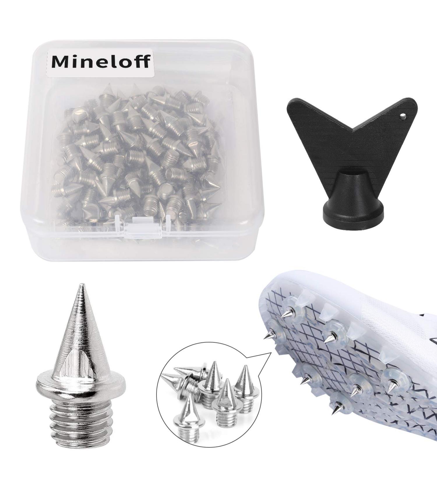 Mineloff Steel Pyramid Track Spikes Replacement Kit - 100pcs Silver with Storage Box and Wrench | Ideal for Running, Hiking, High Jumping, Cross Country - Buy Online on GoSupps.com