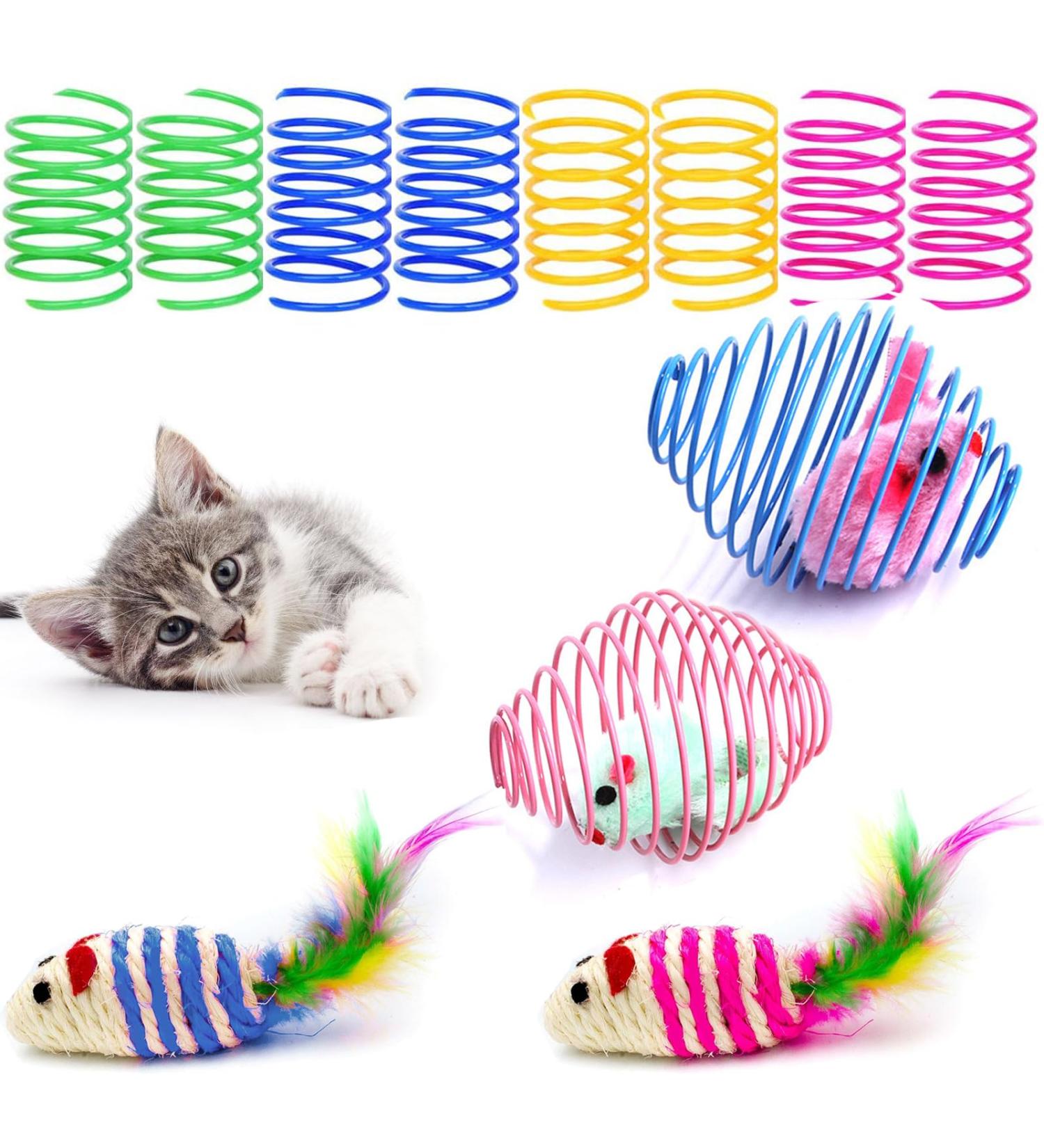 sukevitor 12Pcs Cat Spring Toys Colorful Spring Cat Toy Cat Springs Interactive Cat Toys Spring Kitten Toys for Swatting Biting Hunting Active Healthy Play and Bouncing Play Training 12pcs cat toy - Buy Online on GoSupps.com