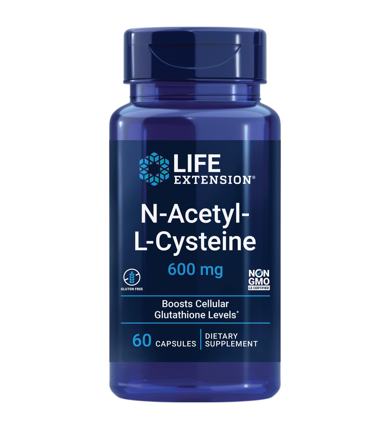 Life Extension N-Acetyl-L-Cysteine 600mg - 60 Vegetarian Capsules - Buy Online on GoSupps.com